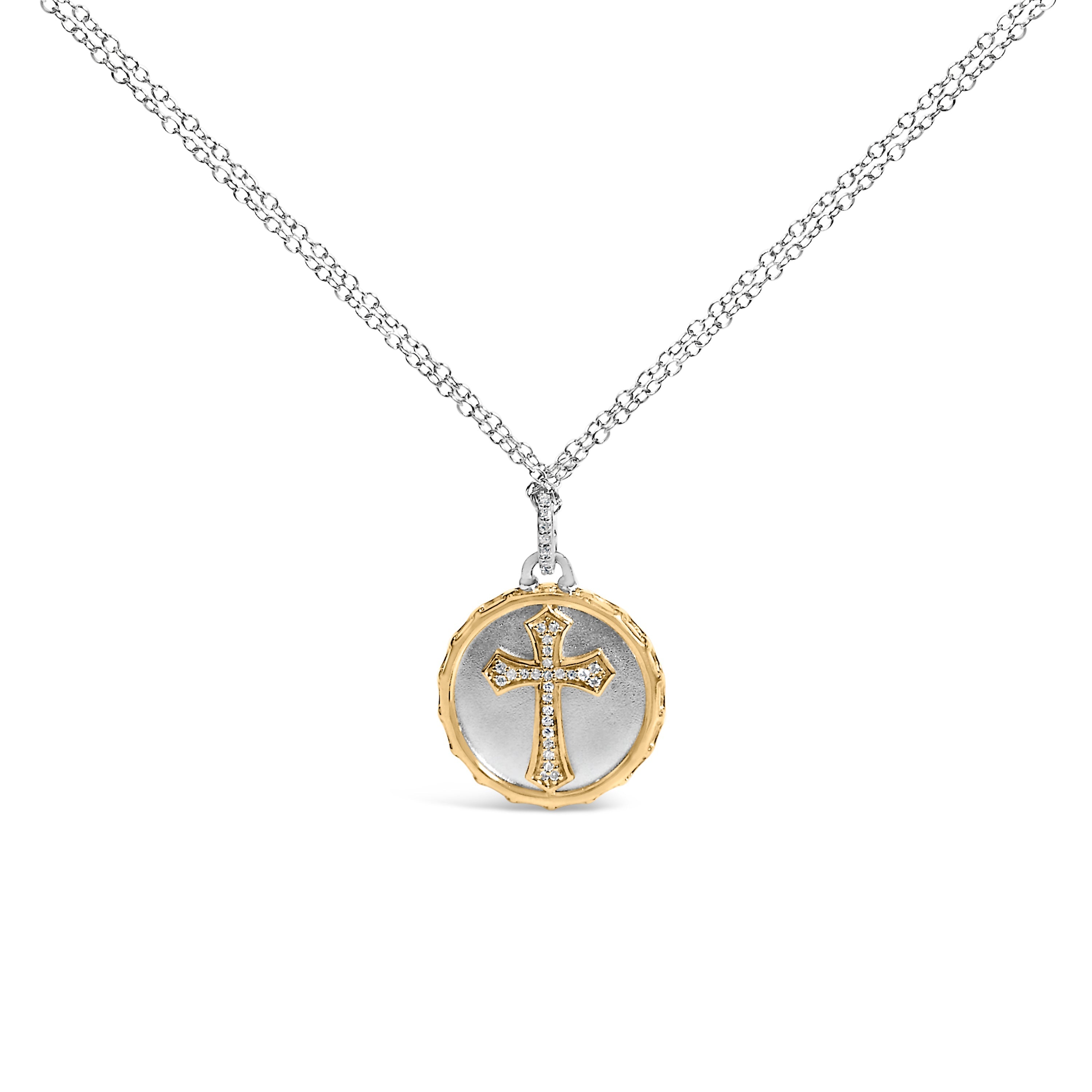 14K Yellow Gold Plated Sterling Silver 1/10 Cttw Diamond Cross Medallion Pendant Necklace on sale at MyriadMart
