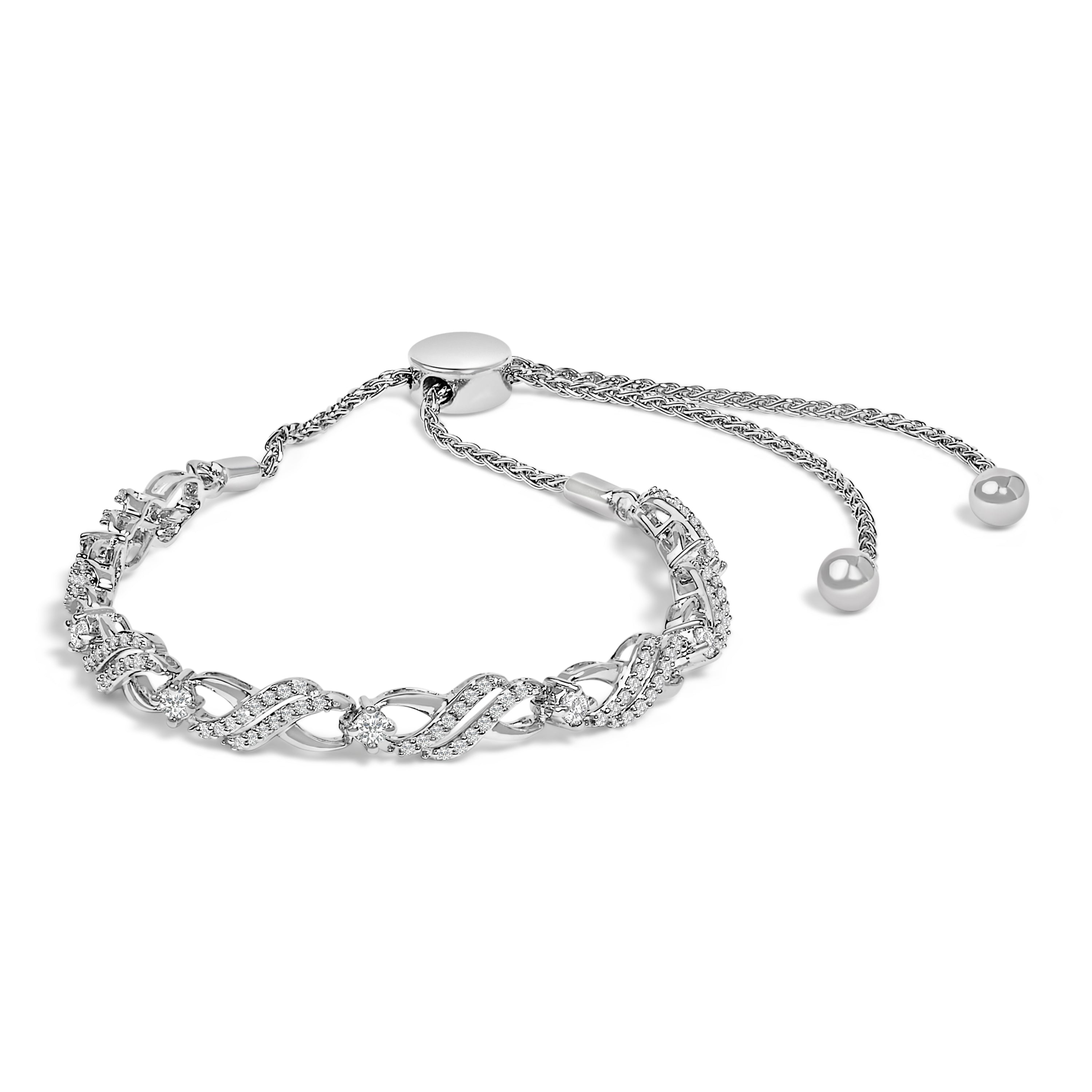 .925 Sterling Silver 1/2 Cttw Diamond Weave and Station Bolo Bracelet on sale at MyriadMart