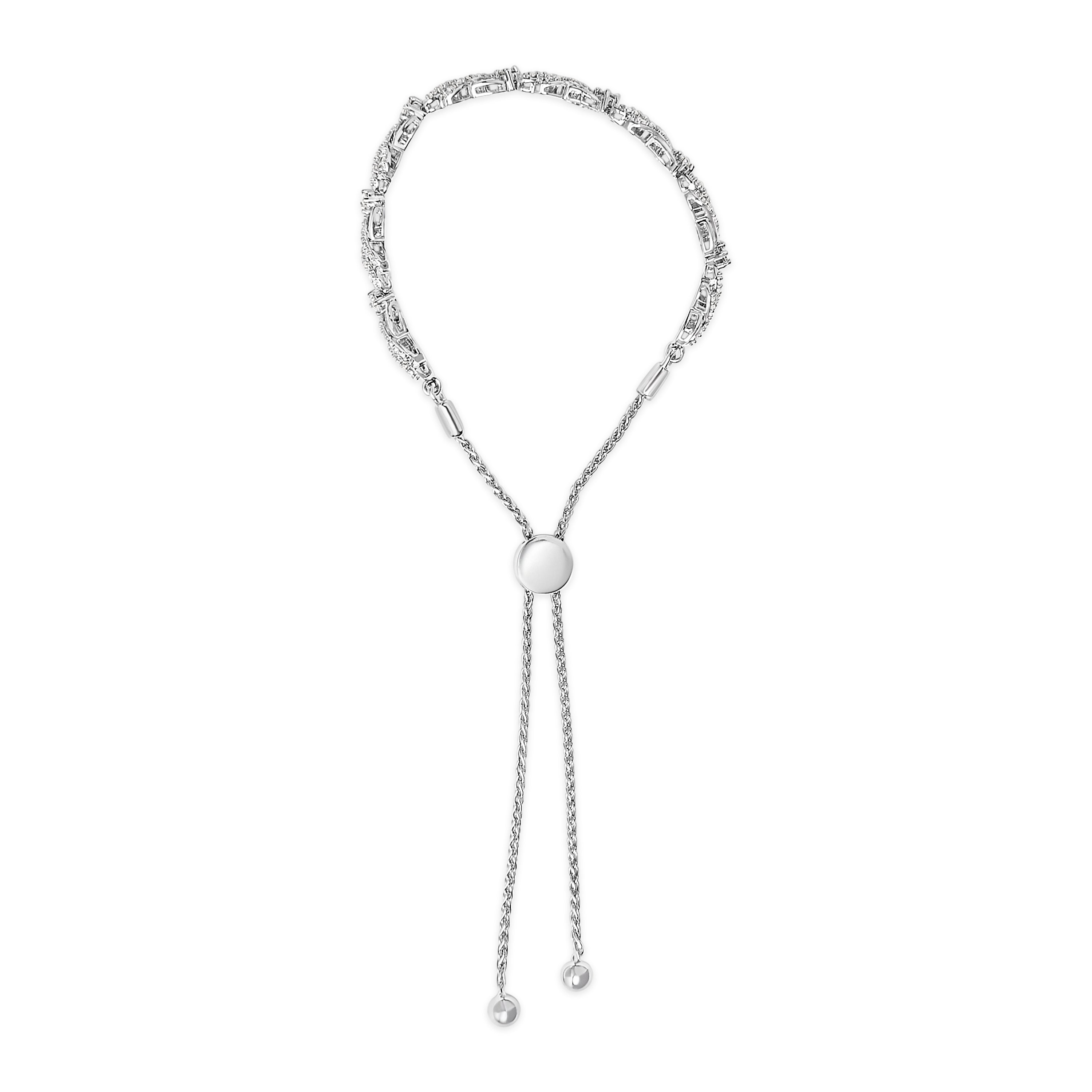 .925 Sterling Silver 1/2 Cttw Diamond Weave and Station Bolo Bracelet on sale at MyriadMart