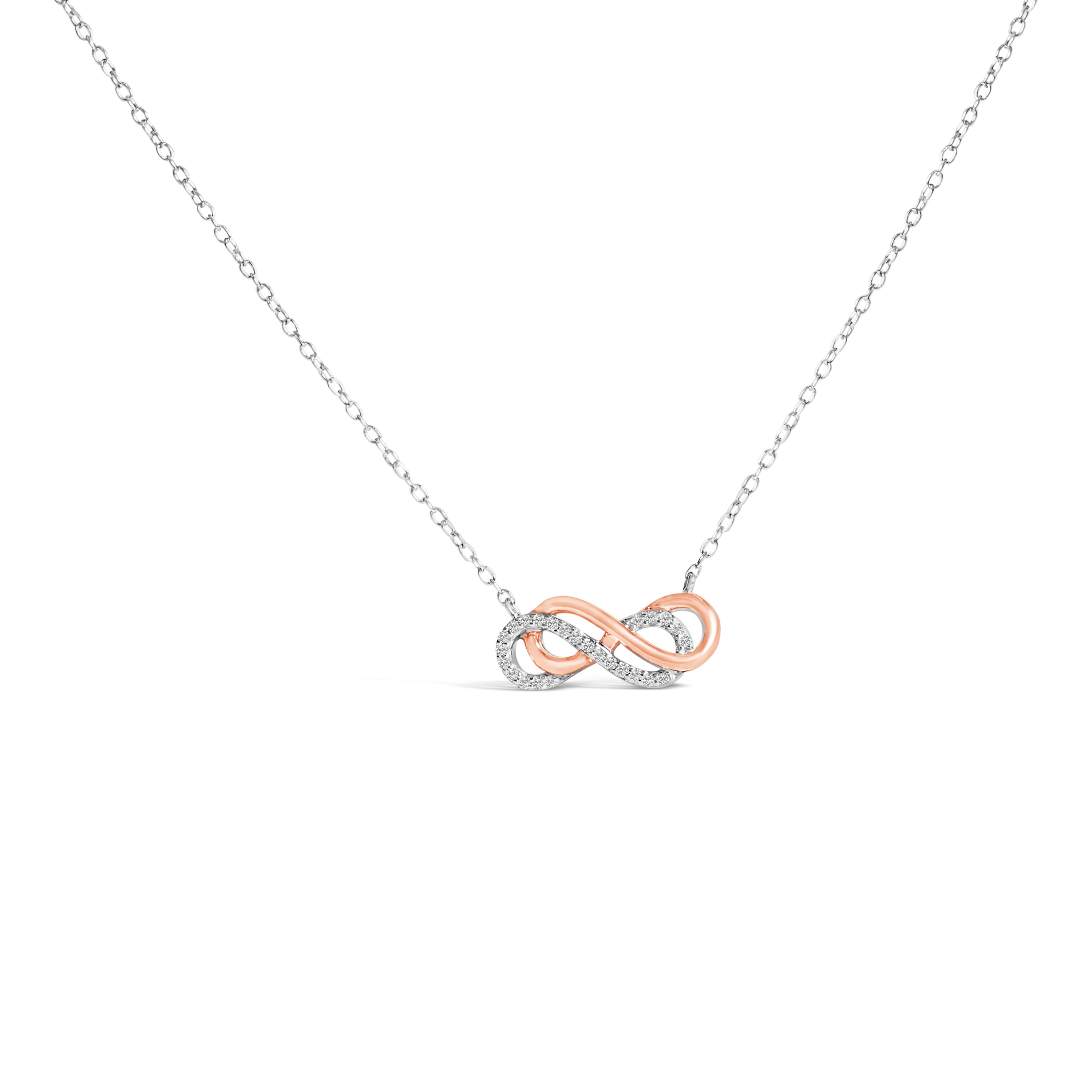 14K Rose Gold Plated Sterling Silver Diamond Accent Double Infinity Pendant Necklace on sale at MyriadMart