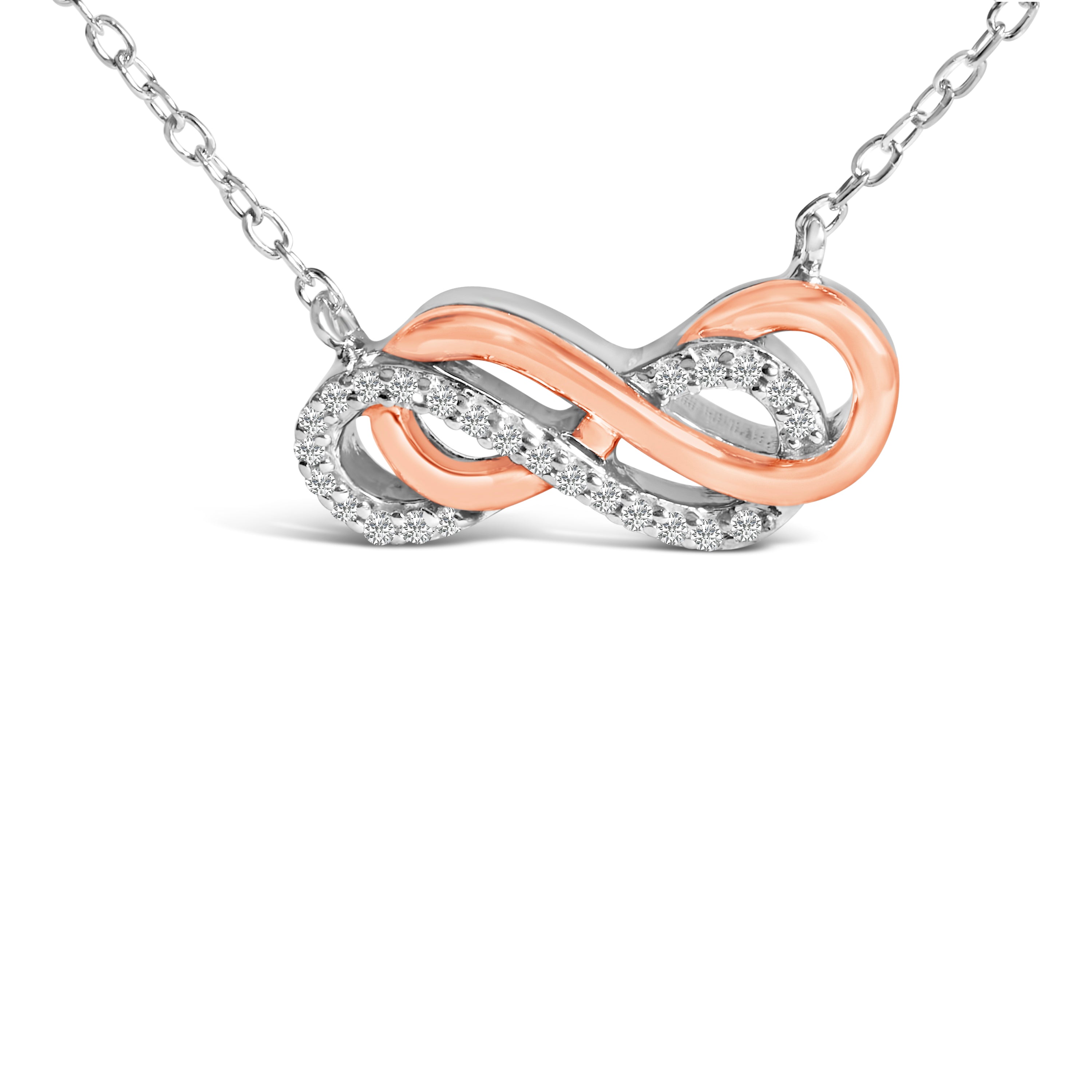 14K Rose Gold Plated Sterling Silver Diamond Accent Double Infinity Pendant Necklace on sale at MyriadMart