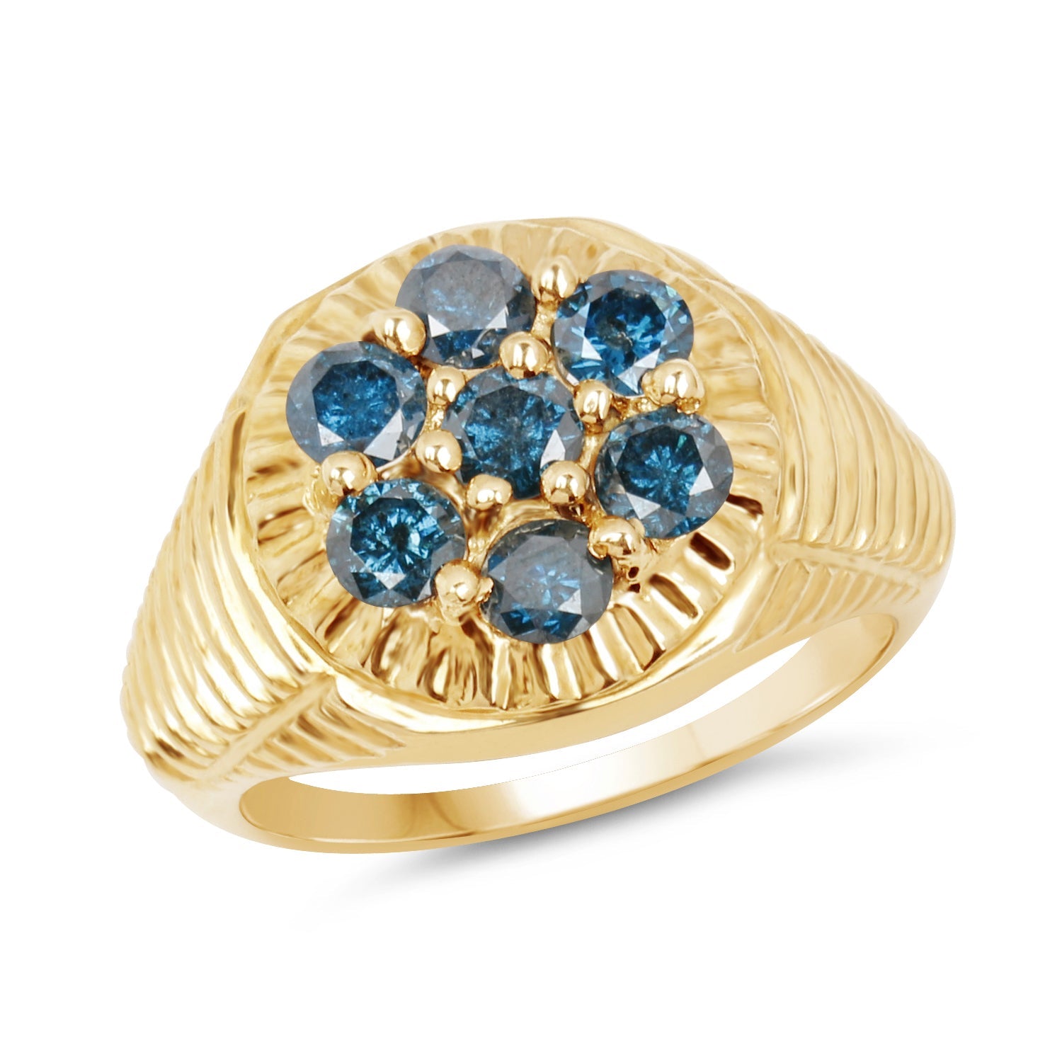 14K Yellow Gold Plated 1.40 Carat Genuine Blue Diamond .925 Sterling Silver Ring on sale at MyriadMart