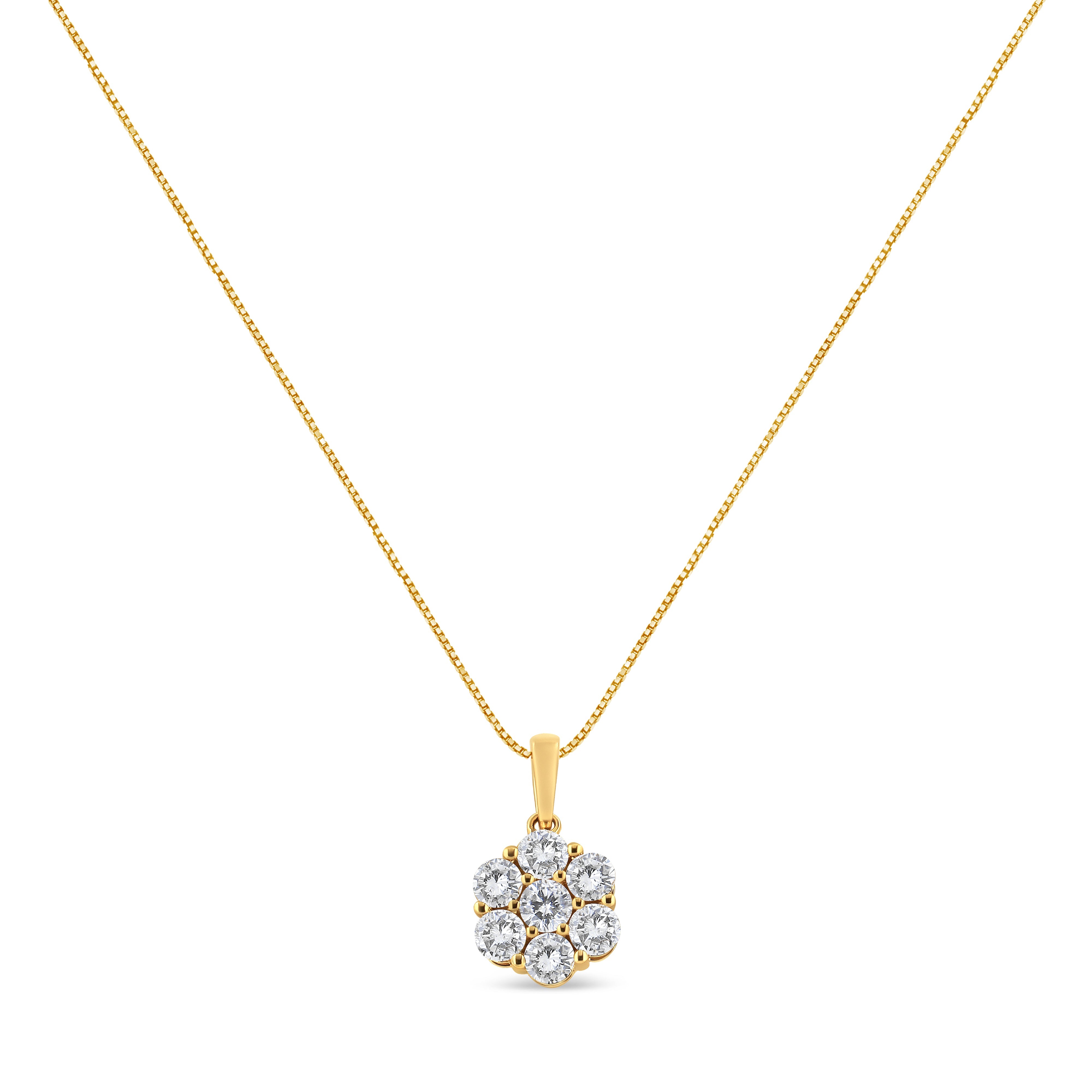 14K Yellow Gold 2.00 Cttw Brilliant Round-Cut Diamond 7 Stone Flower Cluster 18" Pendant Necklace H-I Color, SI2-I1 Clarity on sale at MyriadMart