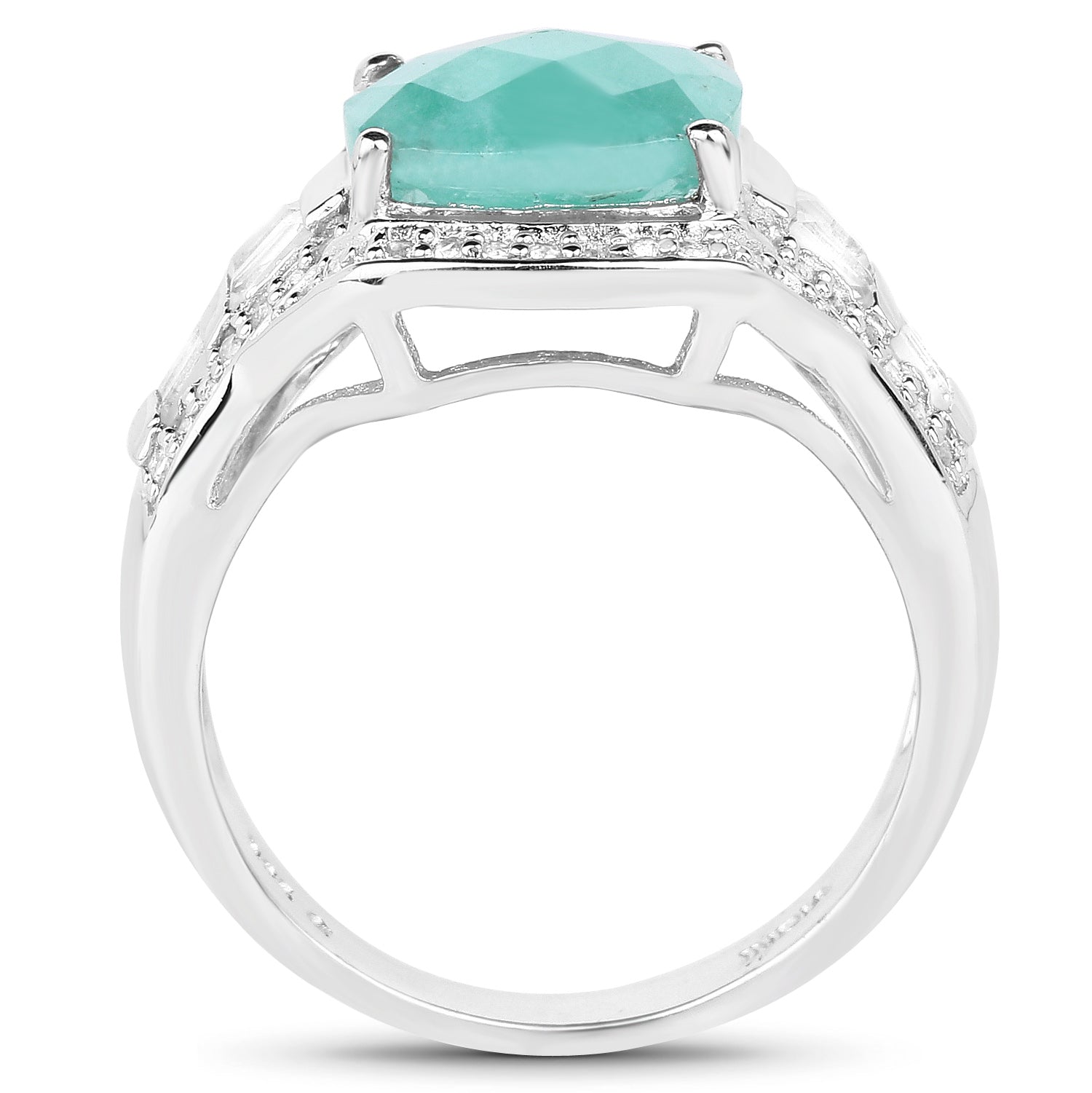 4.09 Carat Genuine Emerald and White Topaz .925 Sterling Silver Ring on sale at MyriadMart