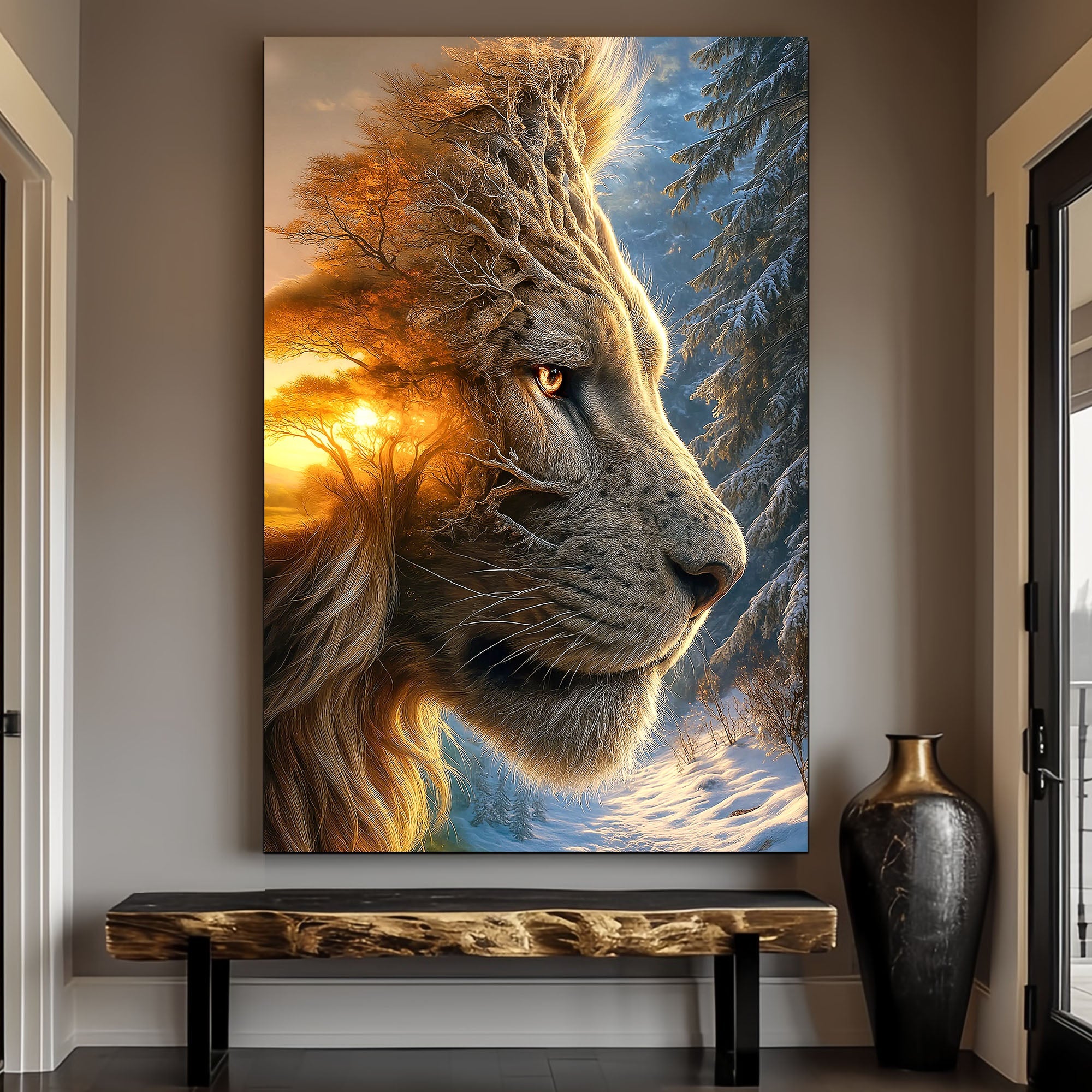 Lion Winter Summer Surrealism Wall Art on sale at MyriadMart