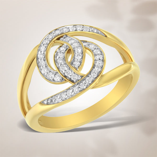 14K Yellow Gold Plated .925 Sterling Silver 1/4 Cttw Diamond Interlocking Loop Open Shank Bypass Ring I-J Color, I1-I2 Clarity - Size 7 on sale at MyriadMart