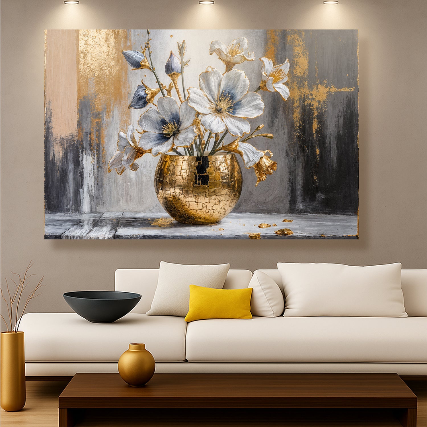 Magnolia Bloom in Gold Abstract Wall Art on sale at MyriadMart