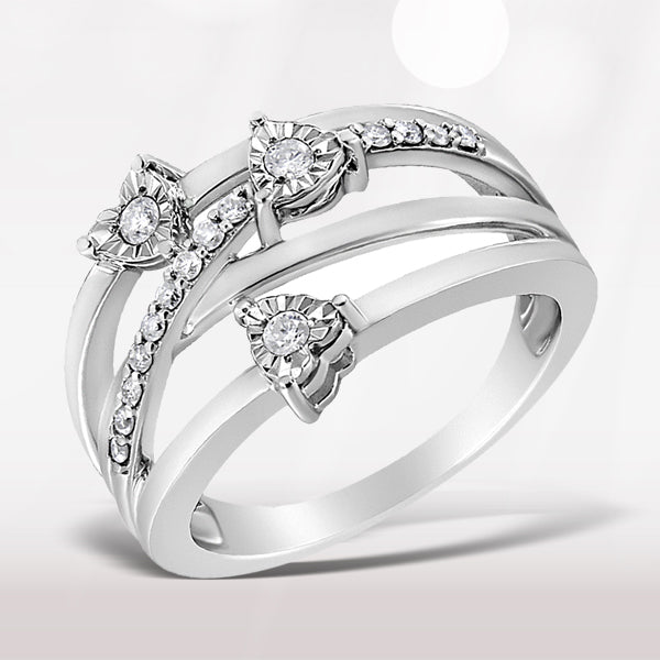 .925 Sterling Silver 1/5 Cttw Miracle-Set Diamond Heart Cross-Over Bypass Ring I-J Color, I2-I3 Clarity - Size 7 on sale at MyriadMart