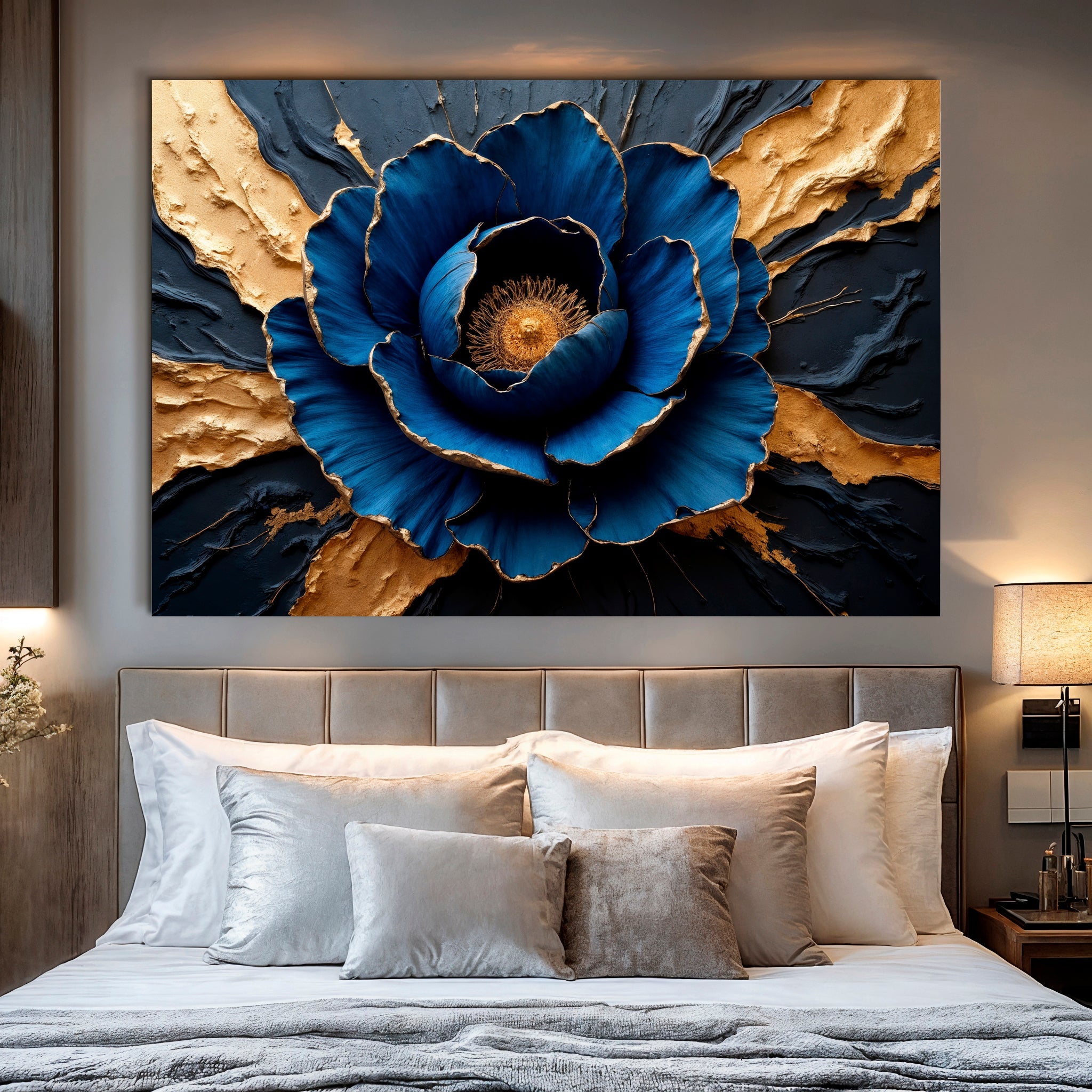Sapphire Bloom Impasto Wall Art on sale at MyriadMart