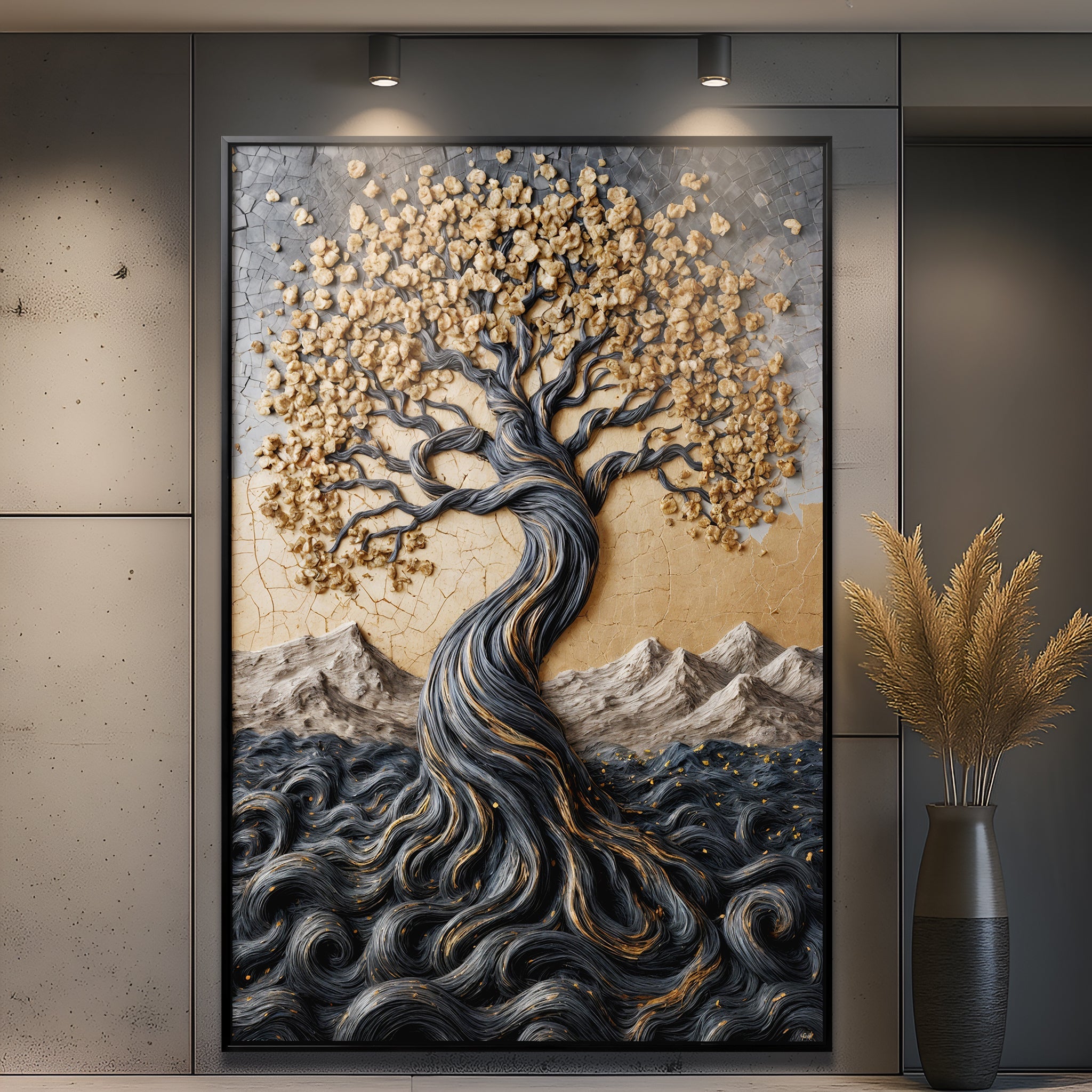 Golden Tree of Life Minimalist Impasto Wall Art on sale at MyriadMart