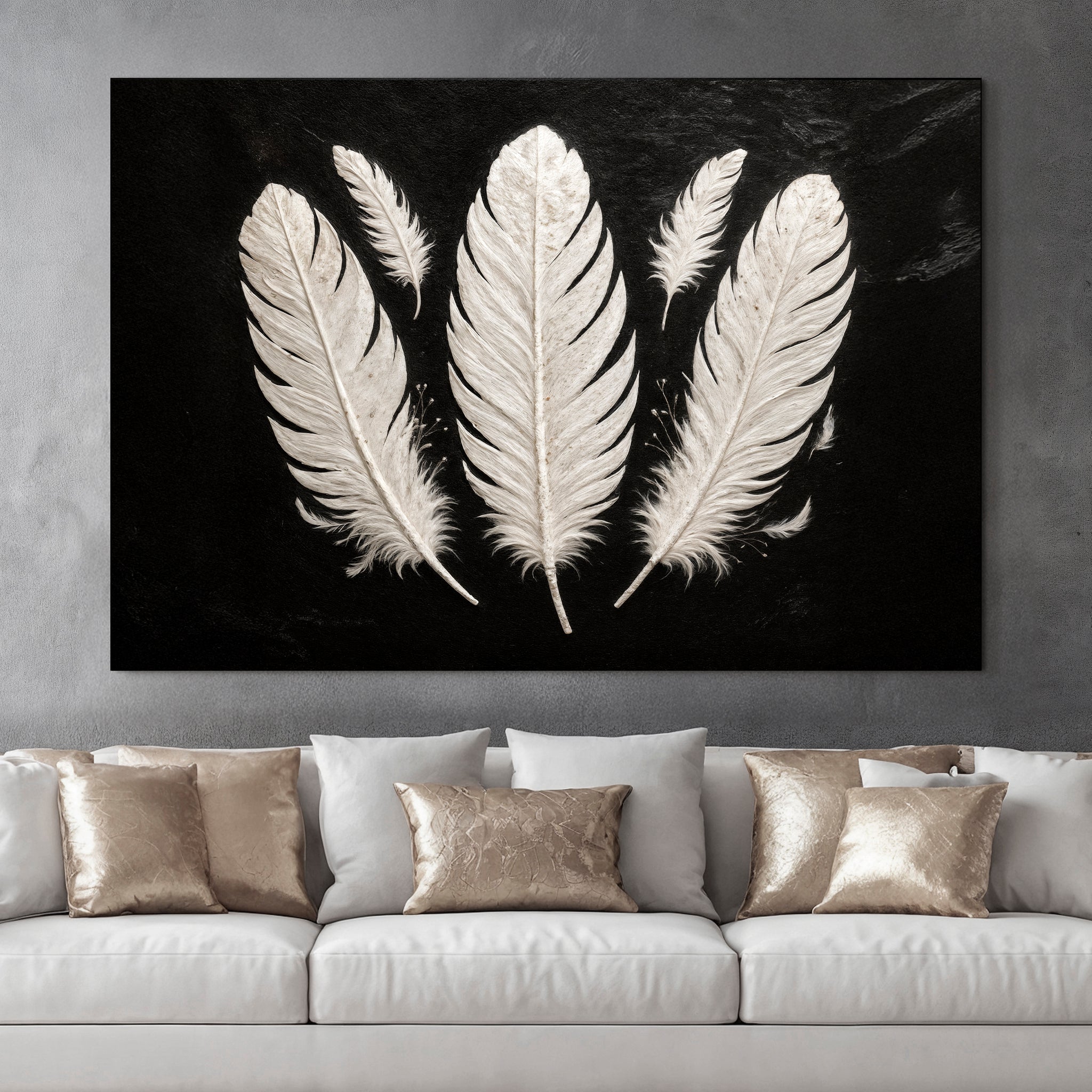Minimalist Monochrome Feather Wall Art on sale at MyriadMart