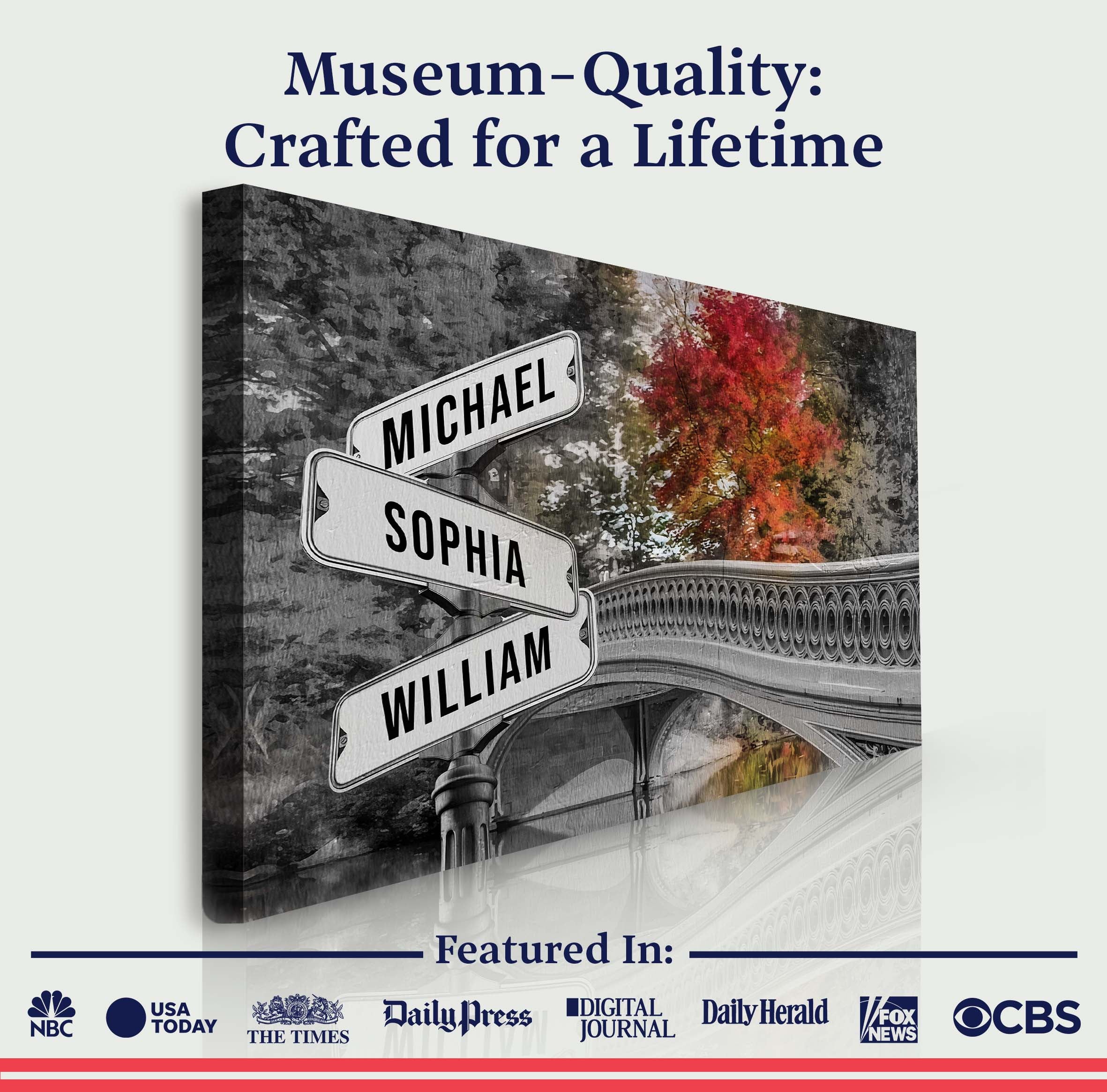 Autumn Bridge Family Names Sign on sale at MyriadMart