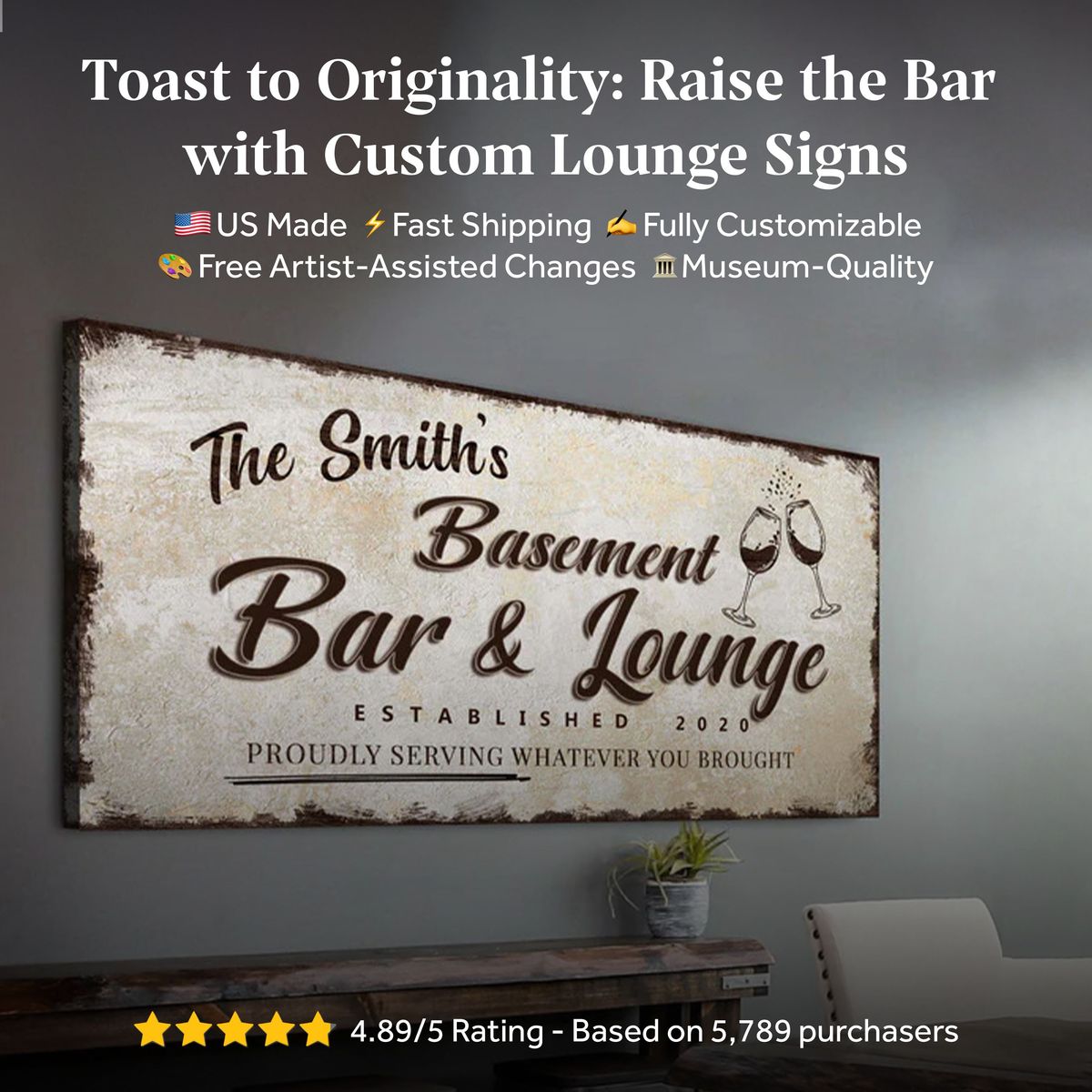 Personalized Basement Bar Sign: Rustic Modern Decor for Your Home Bar – Perfect Last Minute Anniversary Gift for Him on sale at MyriadMart