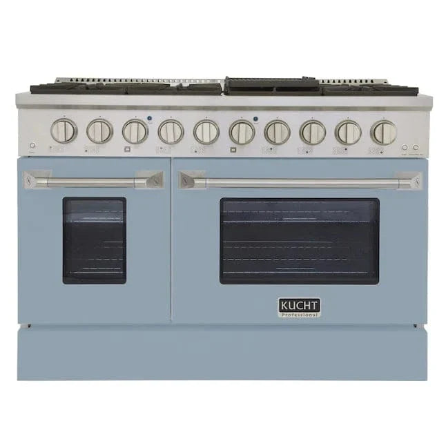 Kucht 48" Propane Range in Stainless Steel, Light Blue Doors, KNG481/LP-LB on sale at MyriadMart