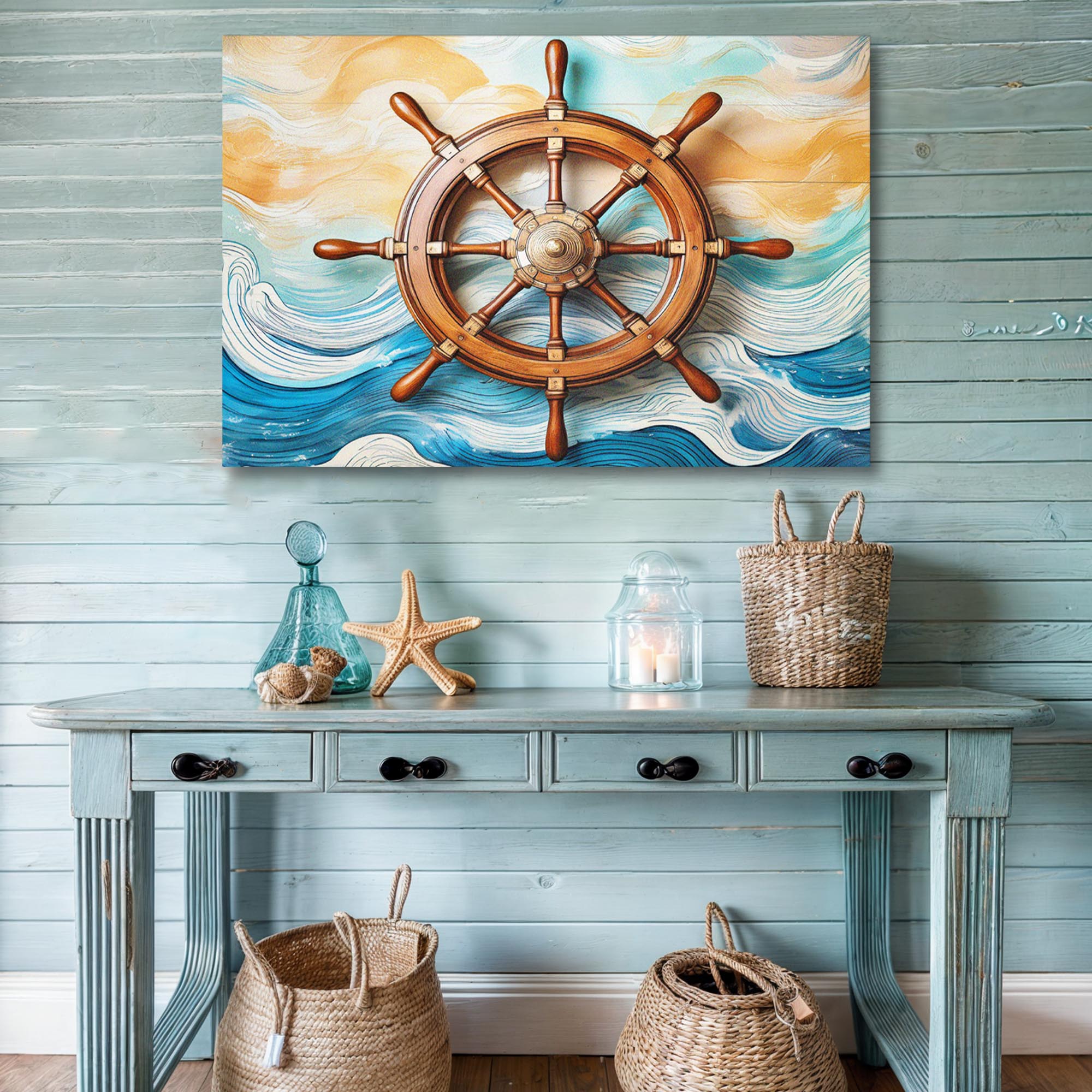 Sailboat Ship Wheel Coastal Wall Art II on sale at MyriadMart
