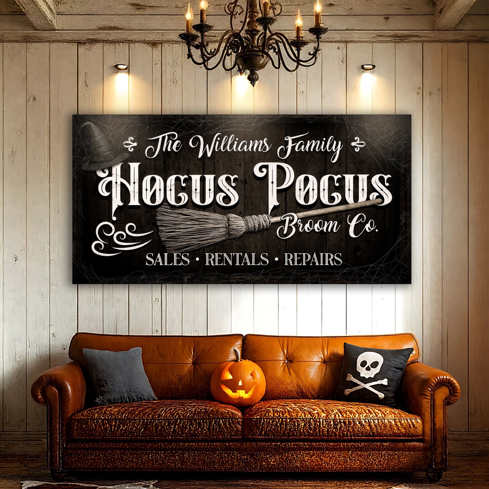Personalized Hocus Pocus Broom Co. Wall Sign on sale at MyriadMart