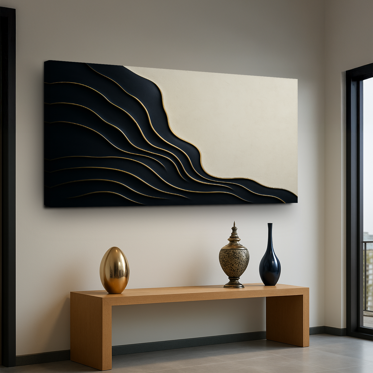 Black and Gold Minimalist Abstract Wall Art on sale at MyriadMart