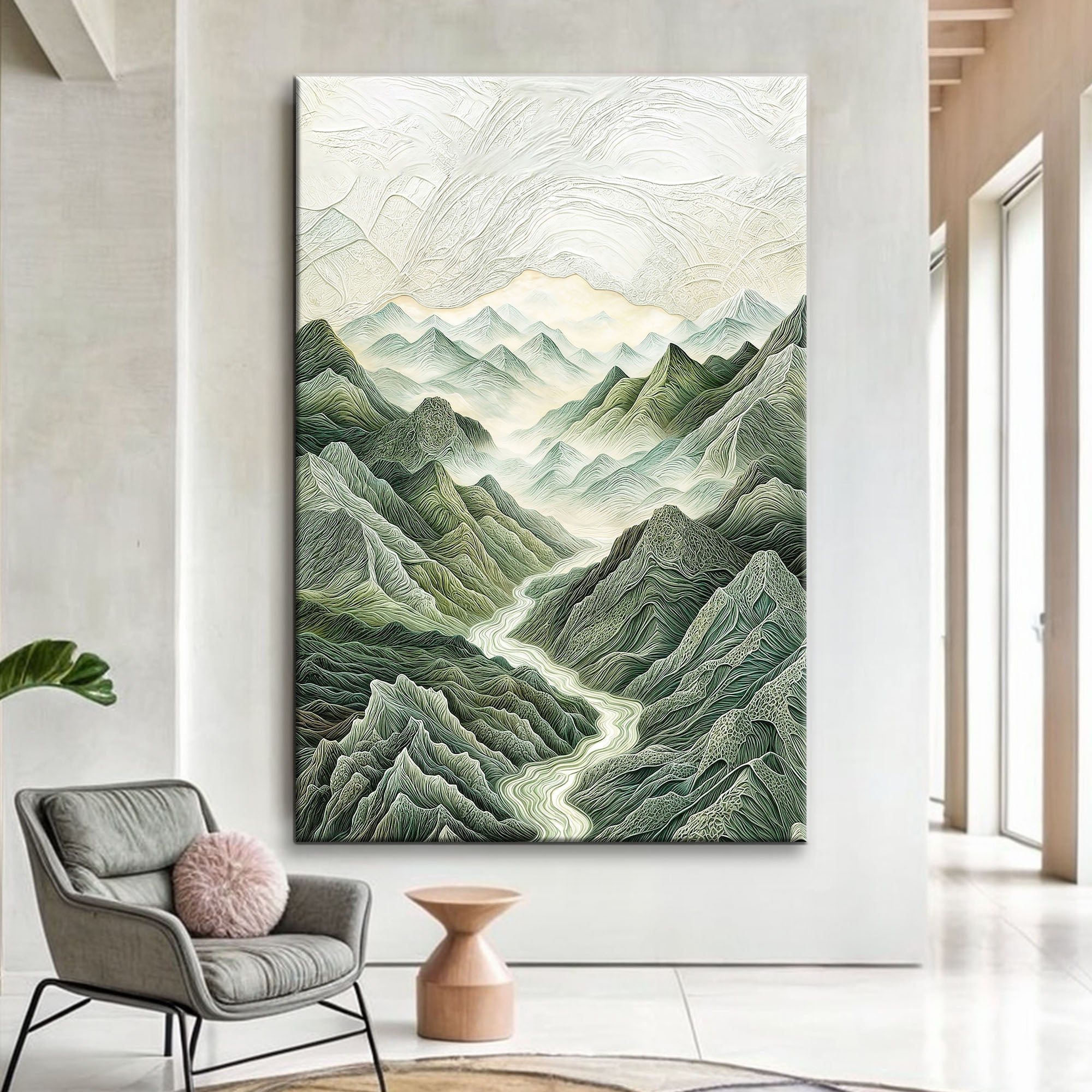 Abstract Mountain and River Landscape Wall Art on sale at MyriadMart