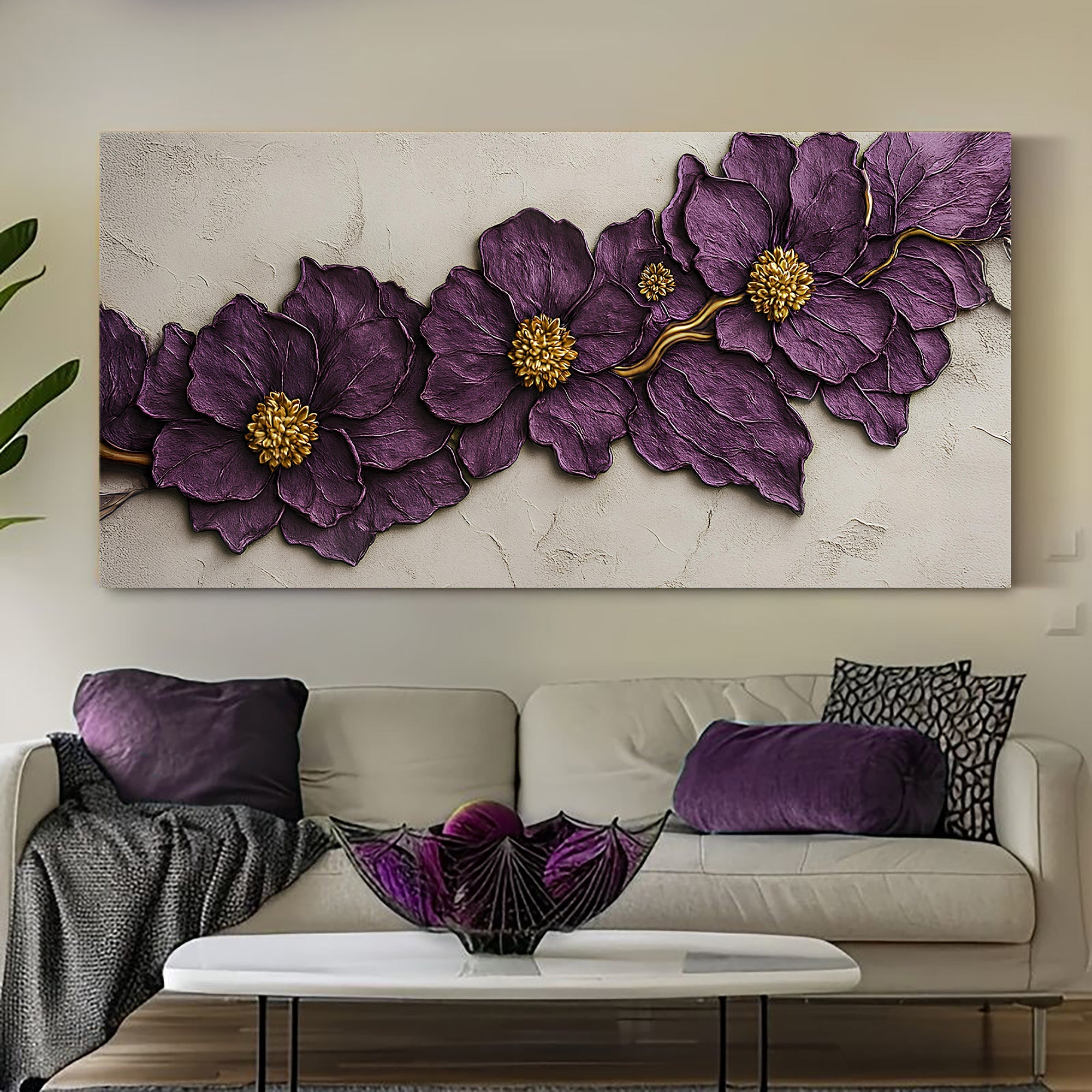 Purple Flower Plaster Wall Art on sale at MyriadMart