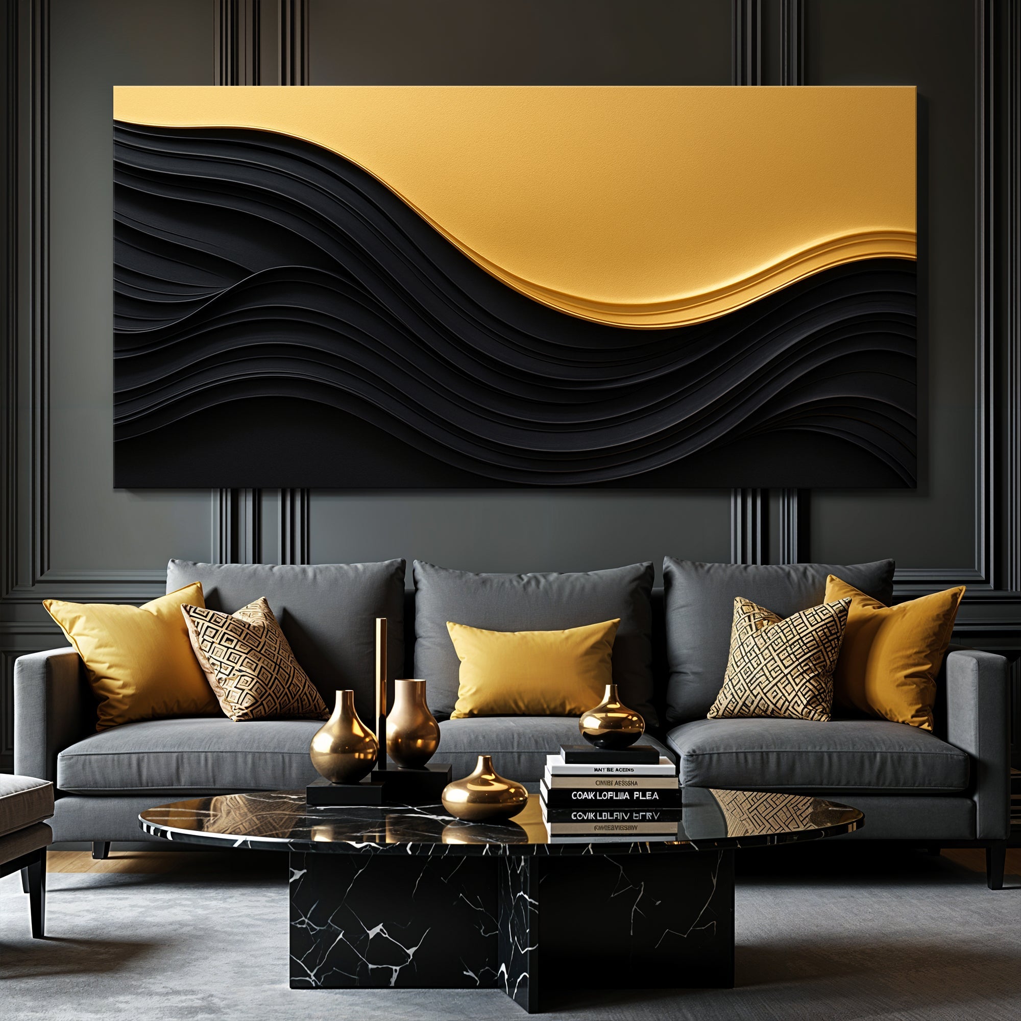 Black And Gold Minimalist Abstract VI on sale at MyriadMart