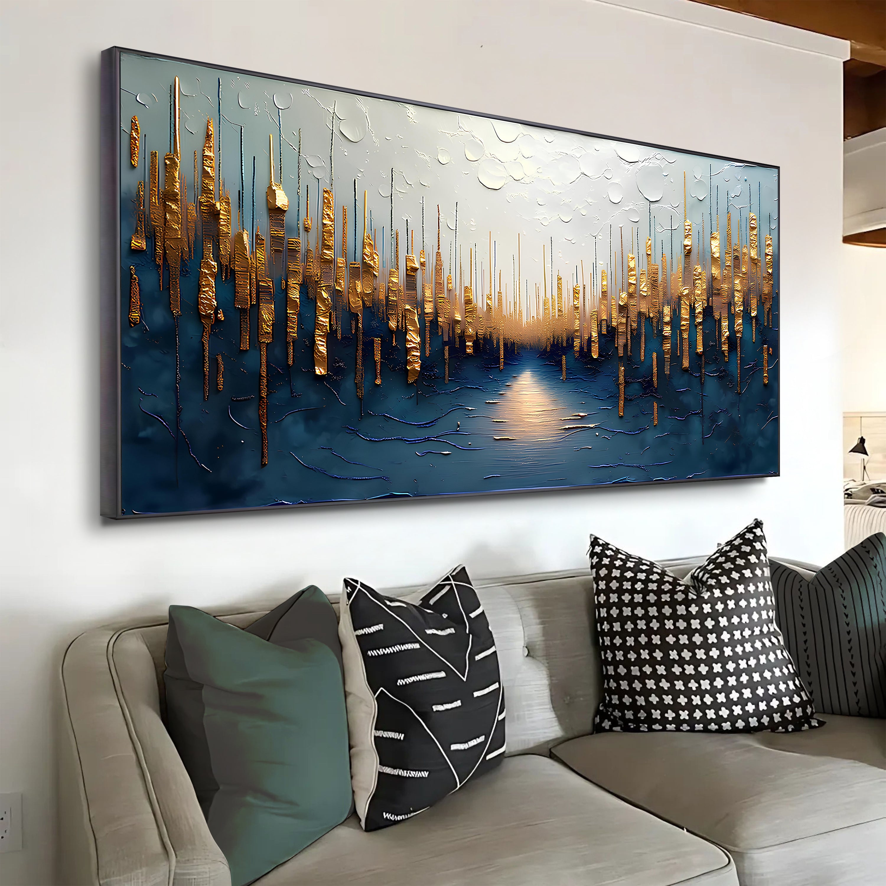 Golden Forest Reflection Abstract Impasto Wall Art on sale at MyriadMart