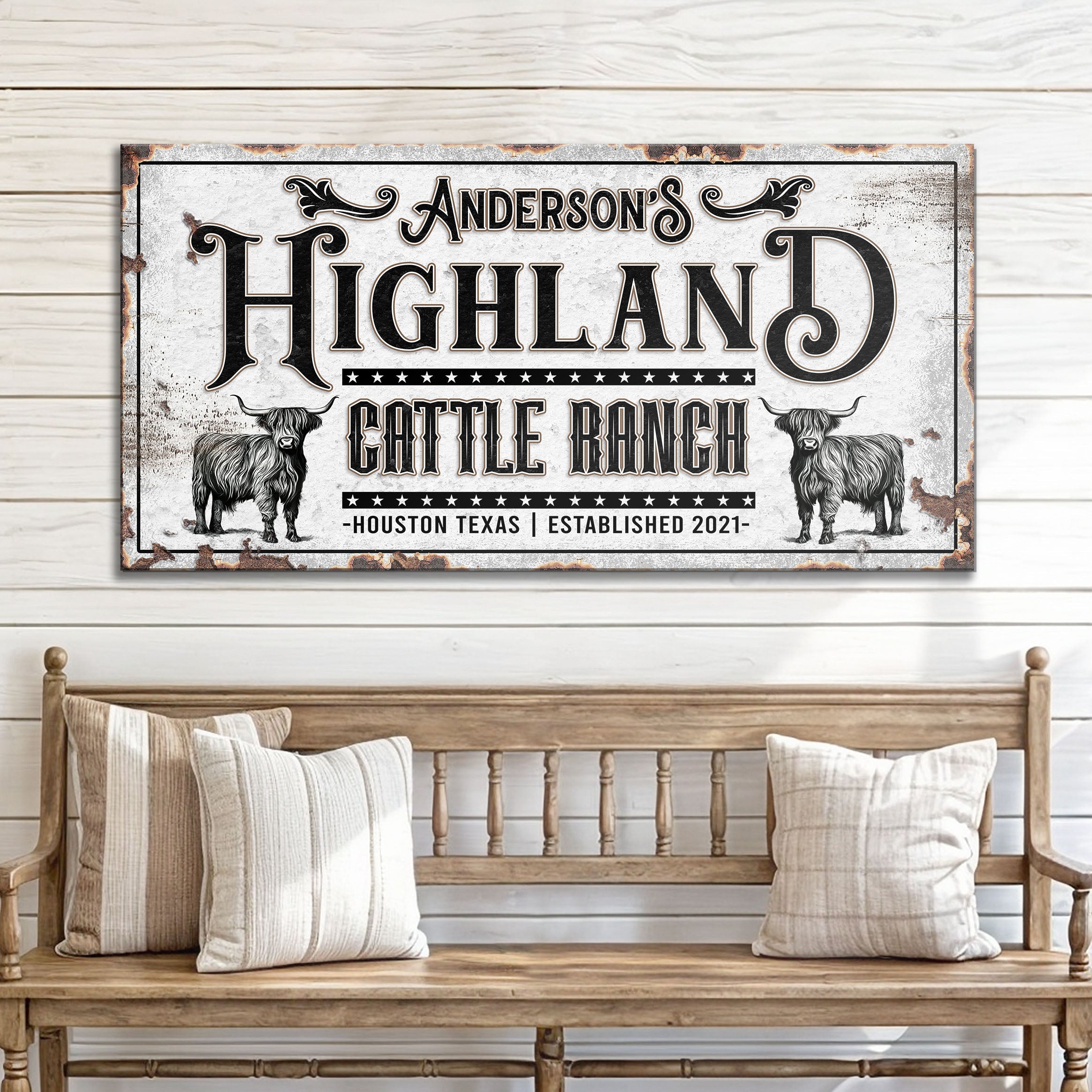 Personalized Highland Cattle Ranch Sign II on sale at MyriadMart
