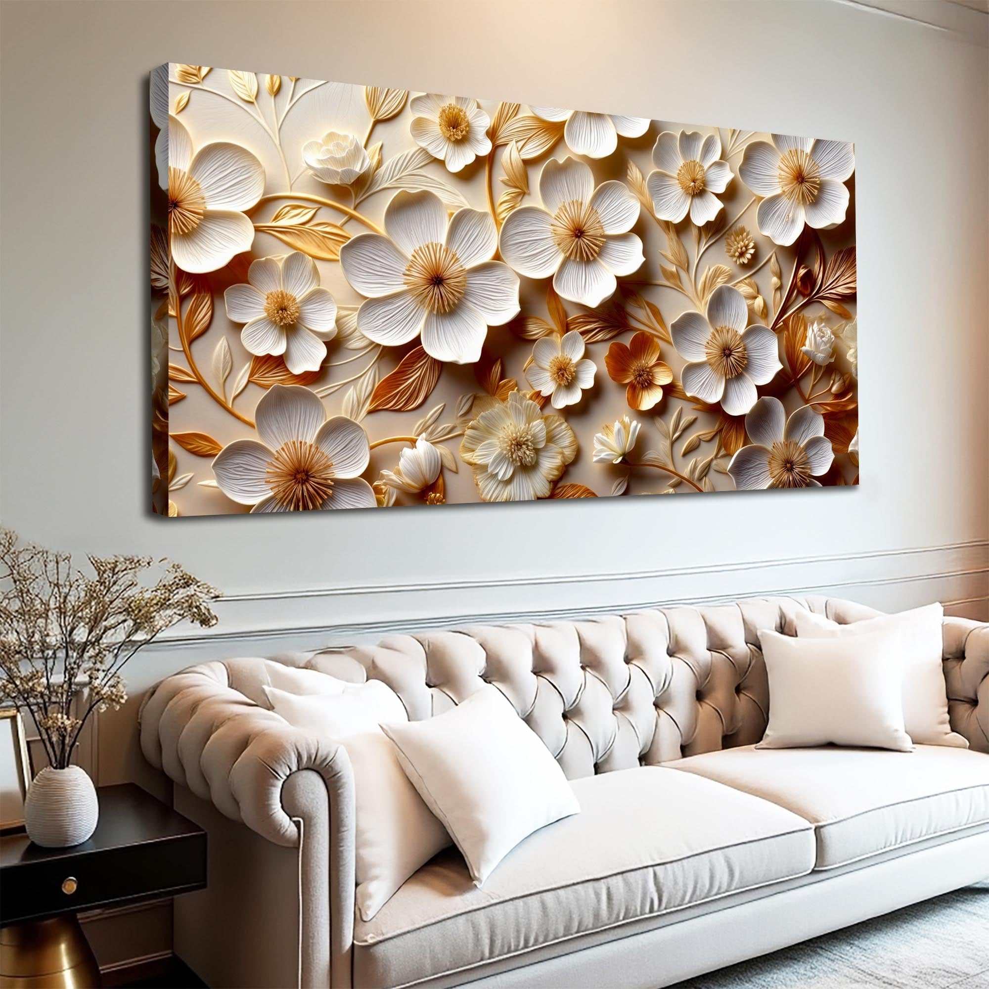 White And Golden Blooms Impasto Wall Art on sale at MyriadMart