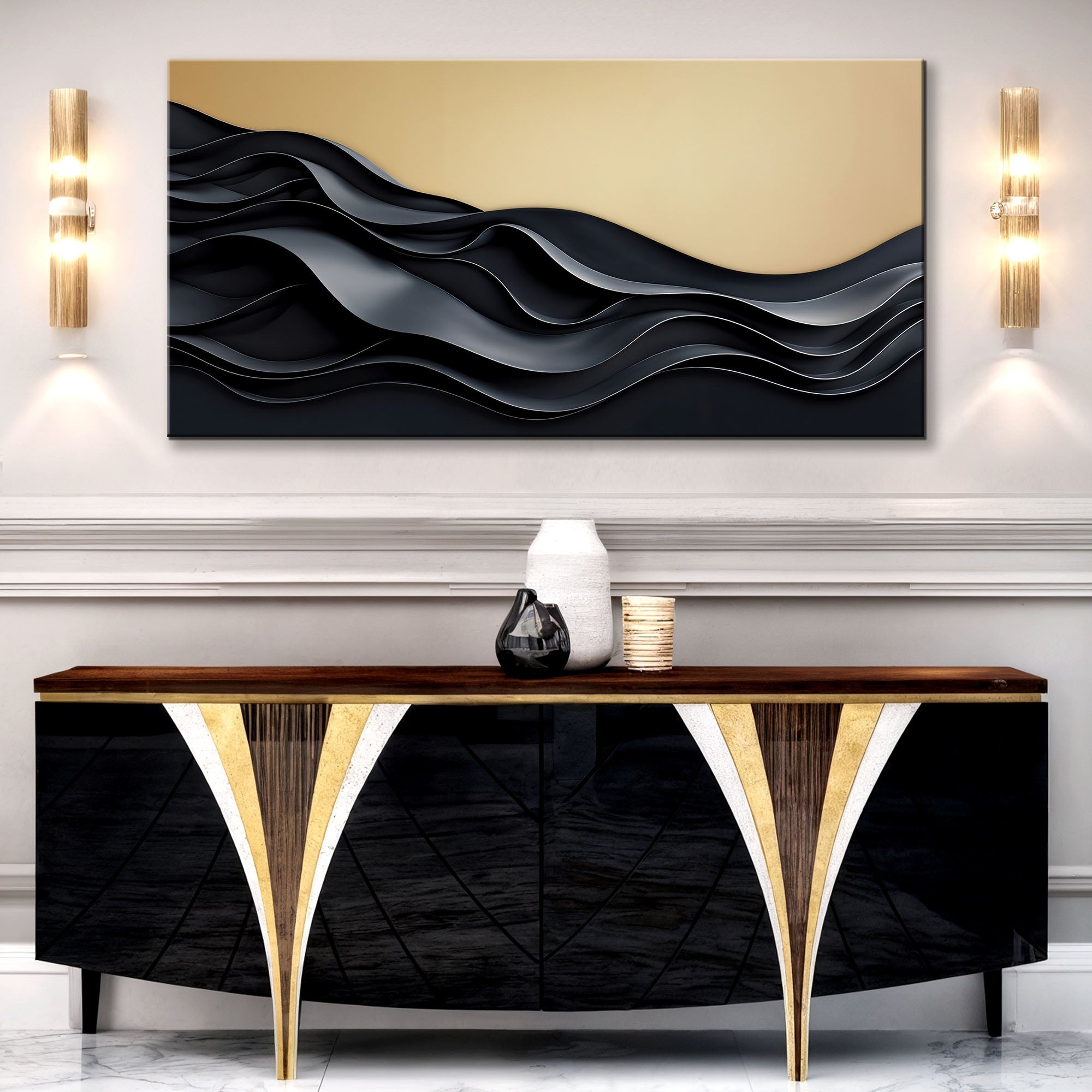 Black and Gold Minimalist Abstract Wall Art II on sale at MyriadMart