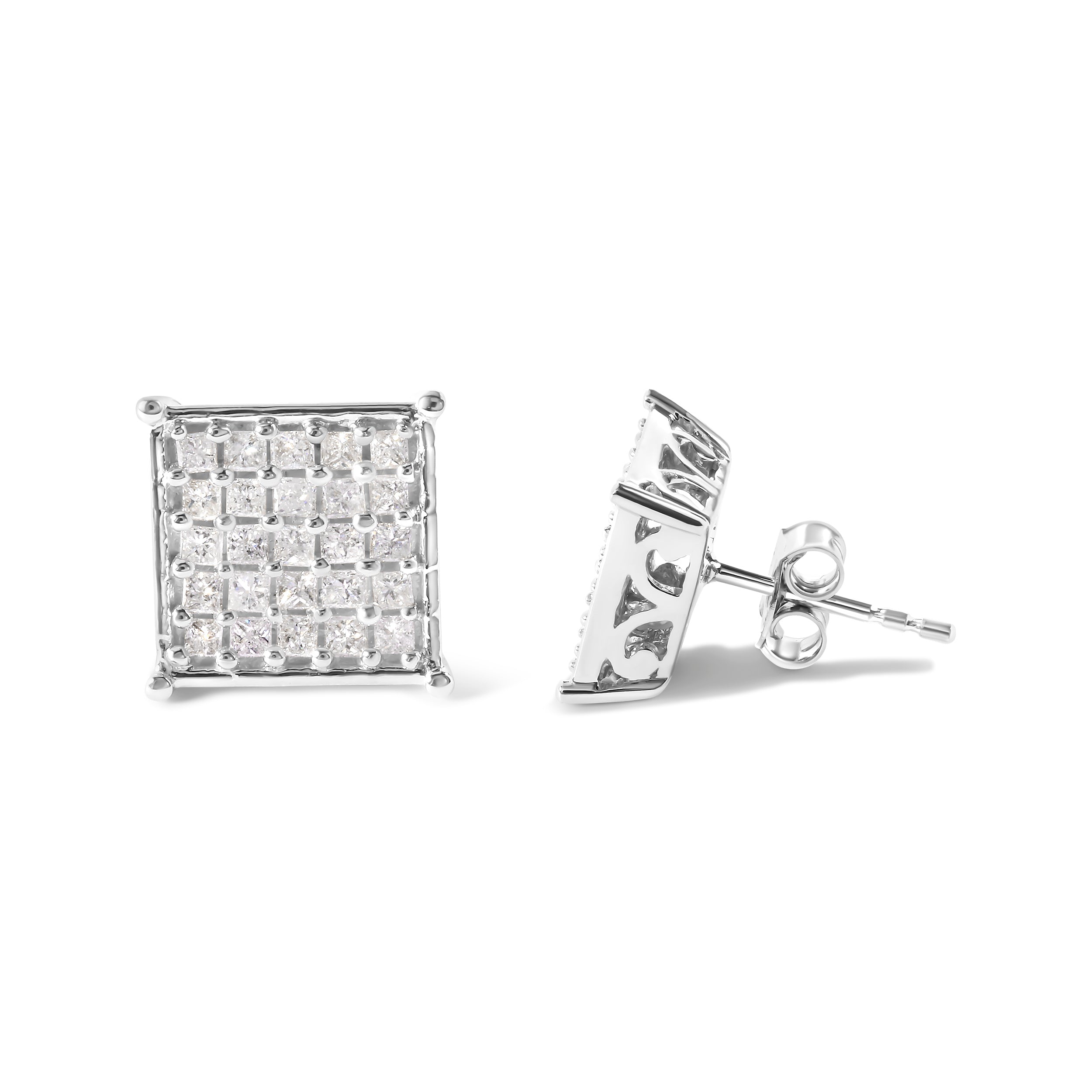 10K White Gold 3/4 Cttw Princess Diamond Composite Stud Earrings I-J Color, I1-I2 Clarity on sale at MyriadMart