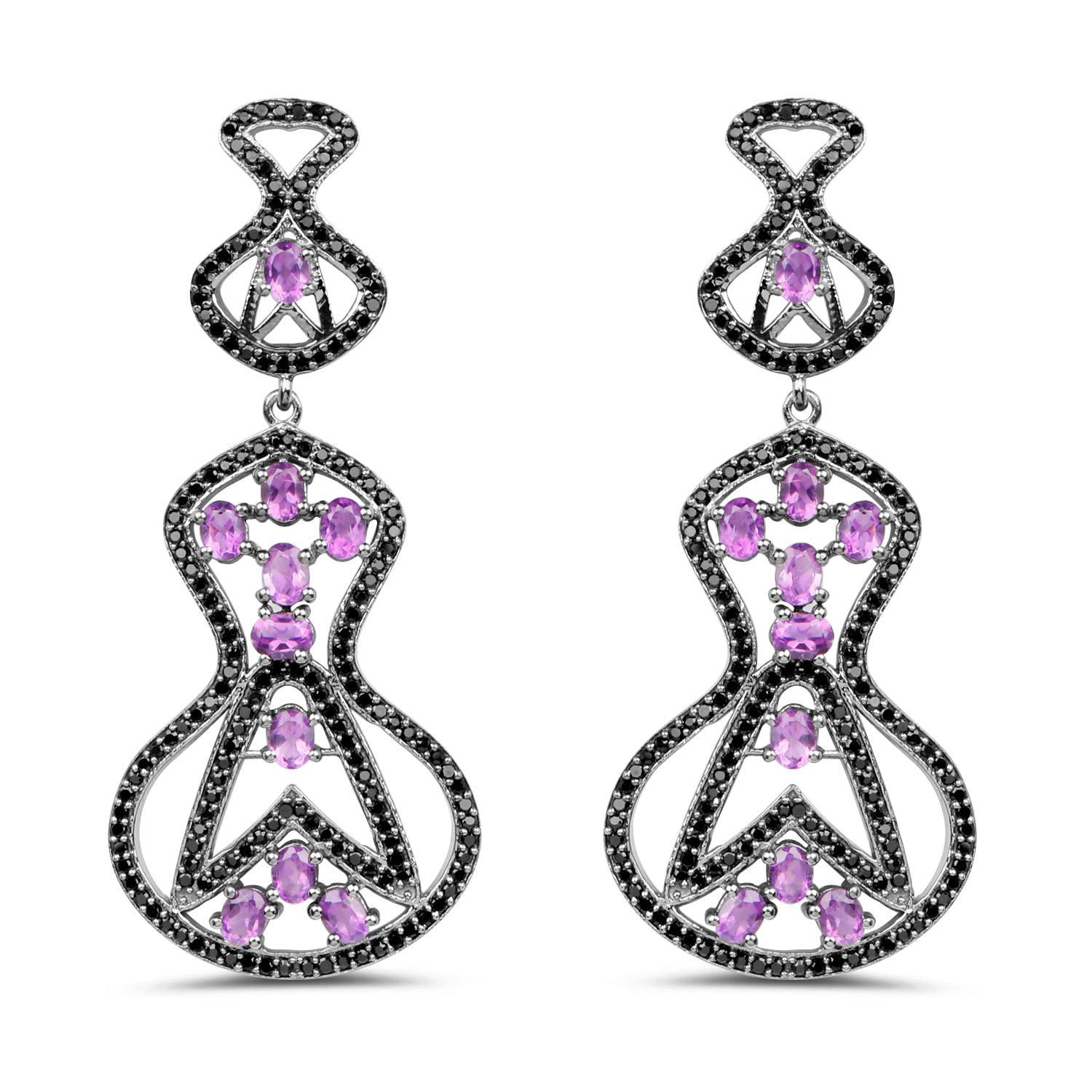 5.30 Carat Genuine Amethyst and Black Spinel .925 Sterling Silver Earrings on sale at MyriadMart