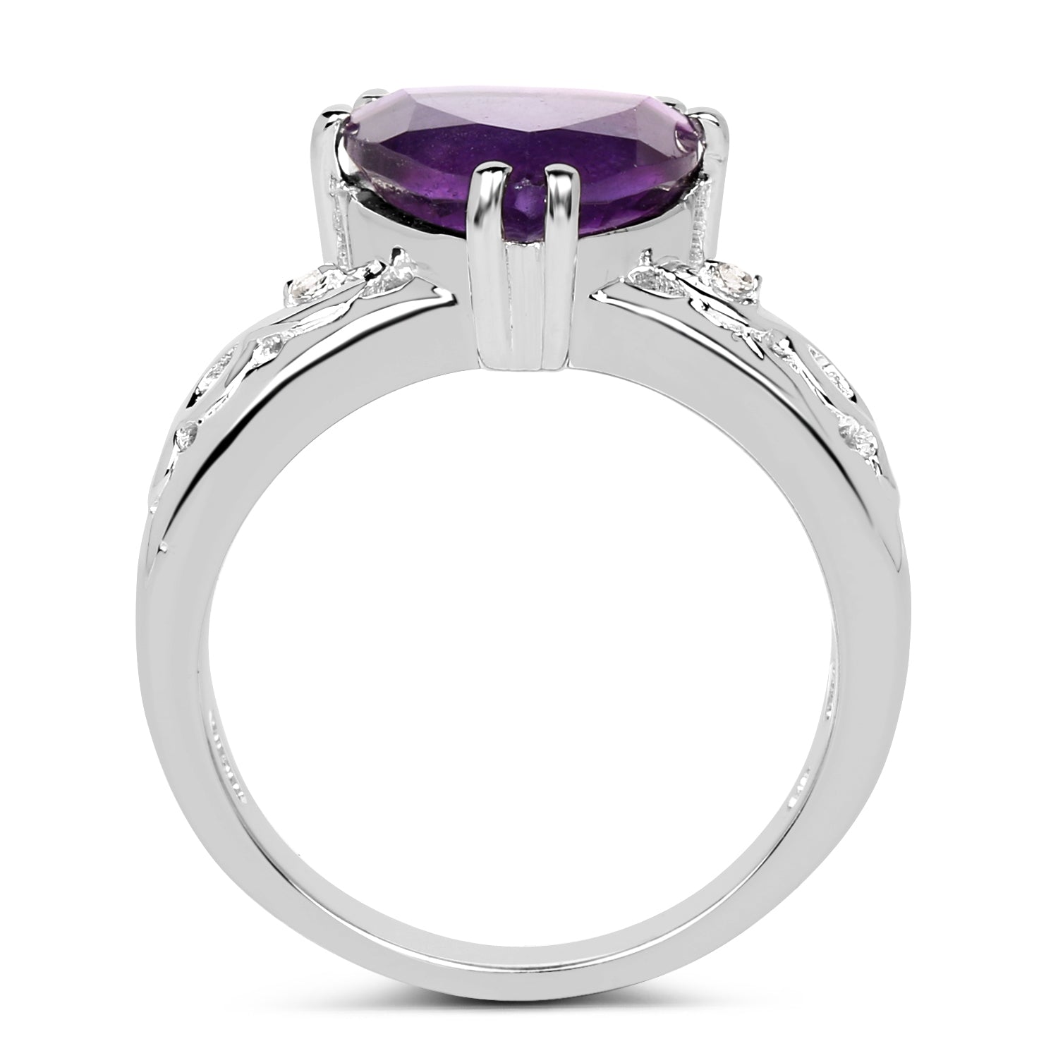 2.71 Carat Genuine Amethyst and White Topaz .925 Sterling Silver Ring on sale at MyriadMart