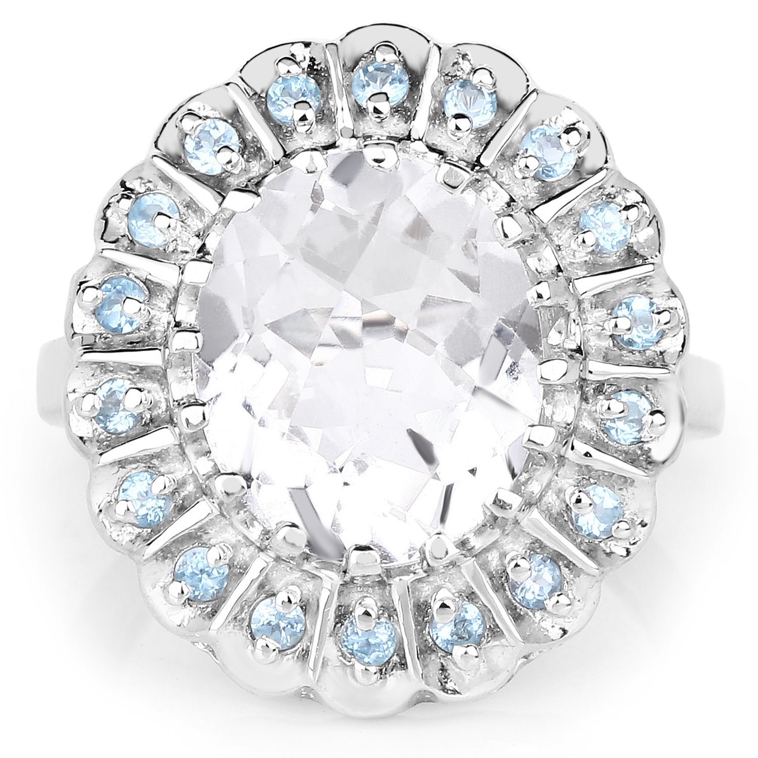 5.90 Carat Genuine Crystal Quartz and Swiss Blue Topaz .925 Sterling Silver Ring on sale at MyriadMart