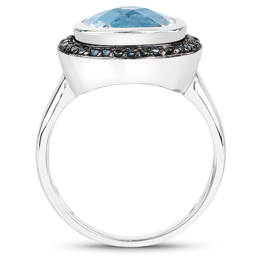 5.23 Carat Genuine Swiss Blue Topaz and Black Diamond .925 Sterling Silver Ring on sale at MyriadMart