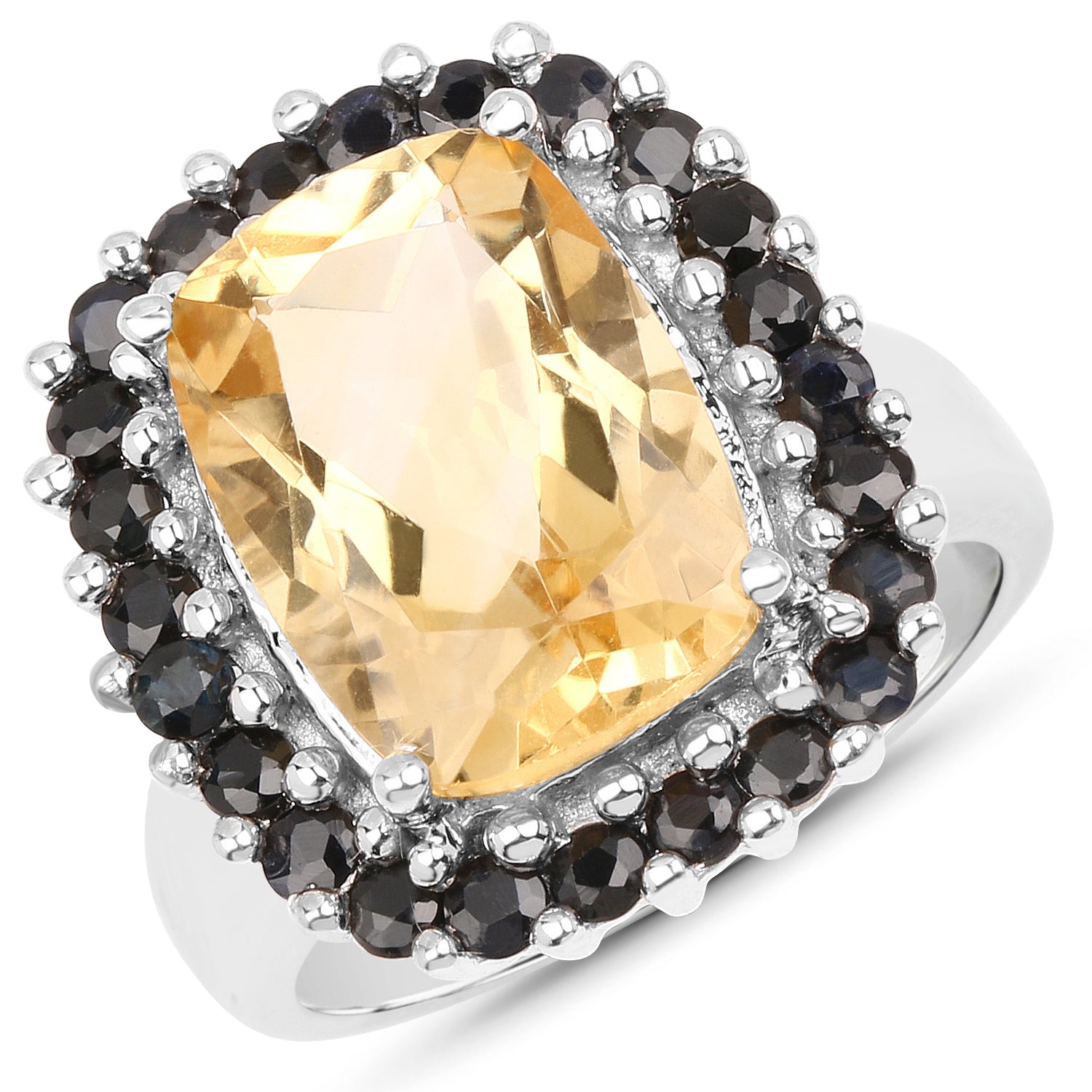 7.46 Carat Genuine Citrine and Black Spinel .925 Sterling Silver Ring on sale at MyriadMart