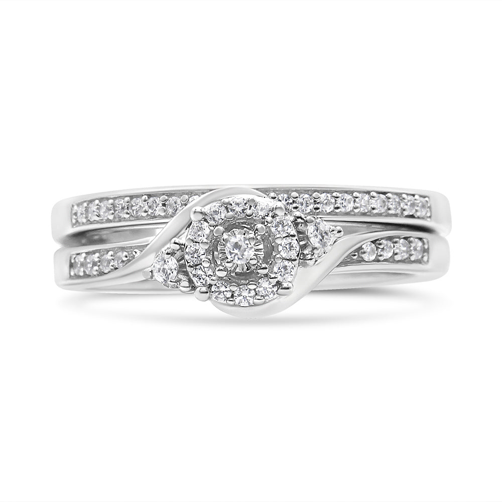 .925 Sterling Silver 1/4 Cttw Diamond Halo and Swirl Engagement Ring and Wedding Band Set I-J Color, I3 Clarity - Ring Size 7 on sale at MyriadMart