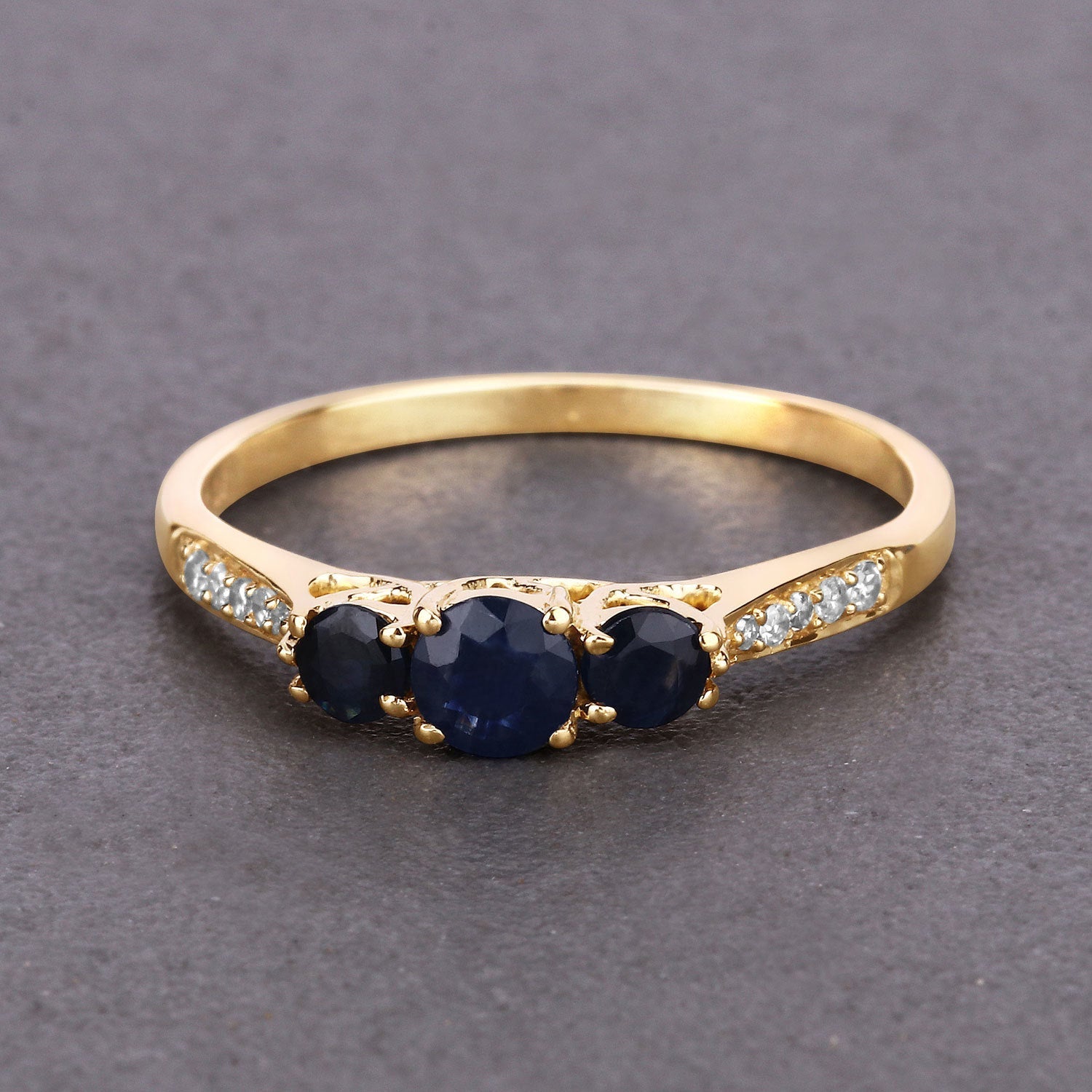 0.56 Carat Genuine Blue Sapphire and White Diamond 14K Yellow Gold Ring on sale at MyriadMart
