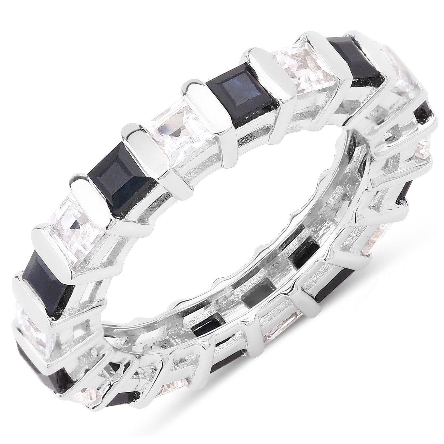 3.60 Carat Genuine Blue Sapphire and White Topaz .925 Sterling Silver Ring on sale at MyriadMart