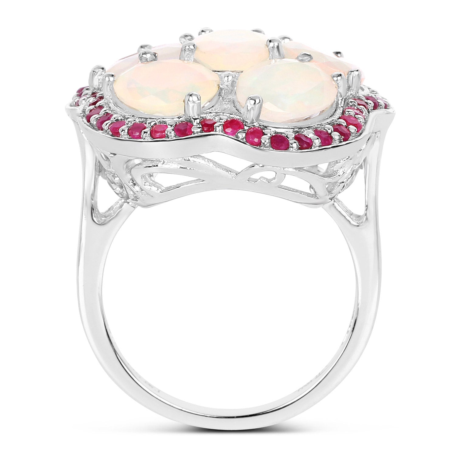 4.66 Carat Genuine Ethiopian Opal and Ruby .925 Sterling Silver Ring on sale at MyriadMart
