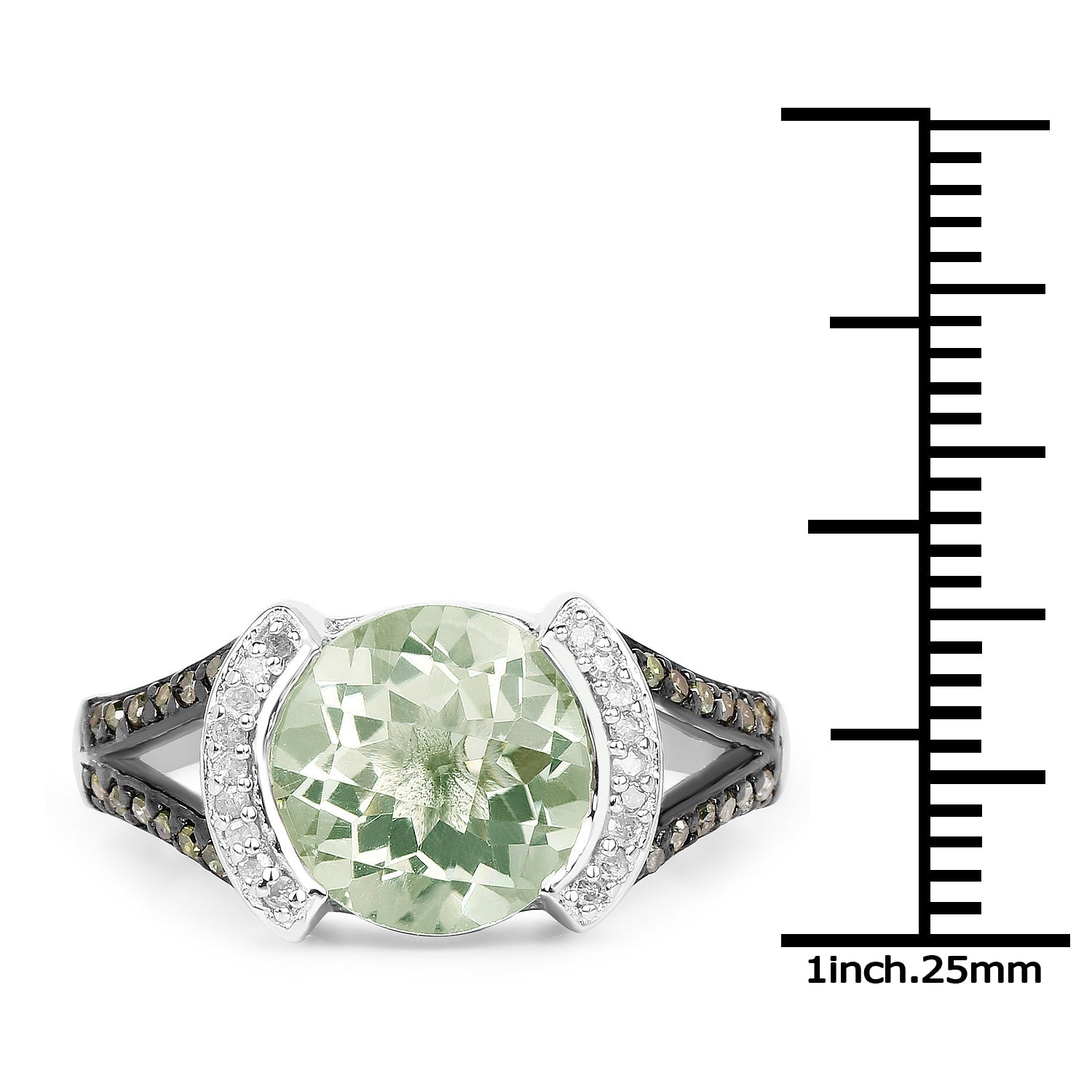 3.59 Carat Genuine Green Amethyst, Green Diamond & White Diamond .925 Sterling Silver Ring on sale at MyriadMart
