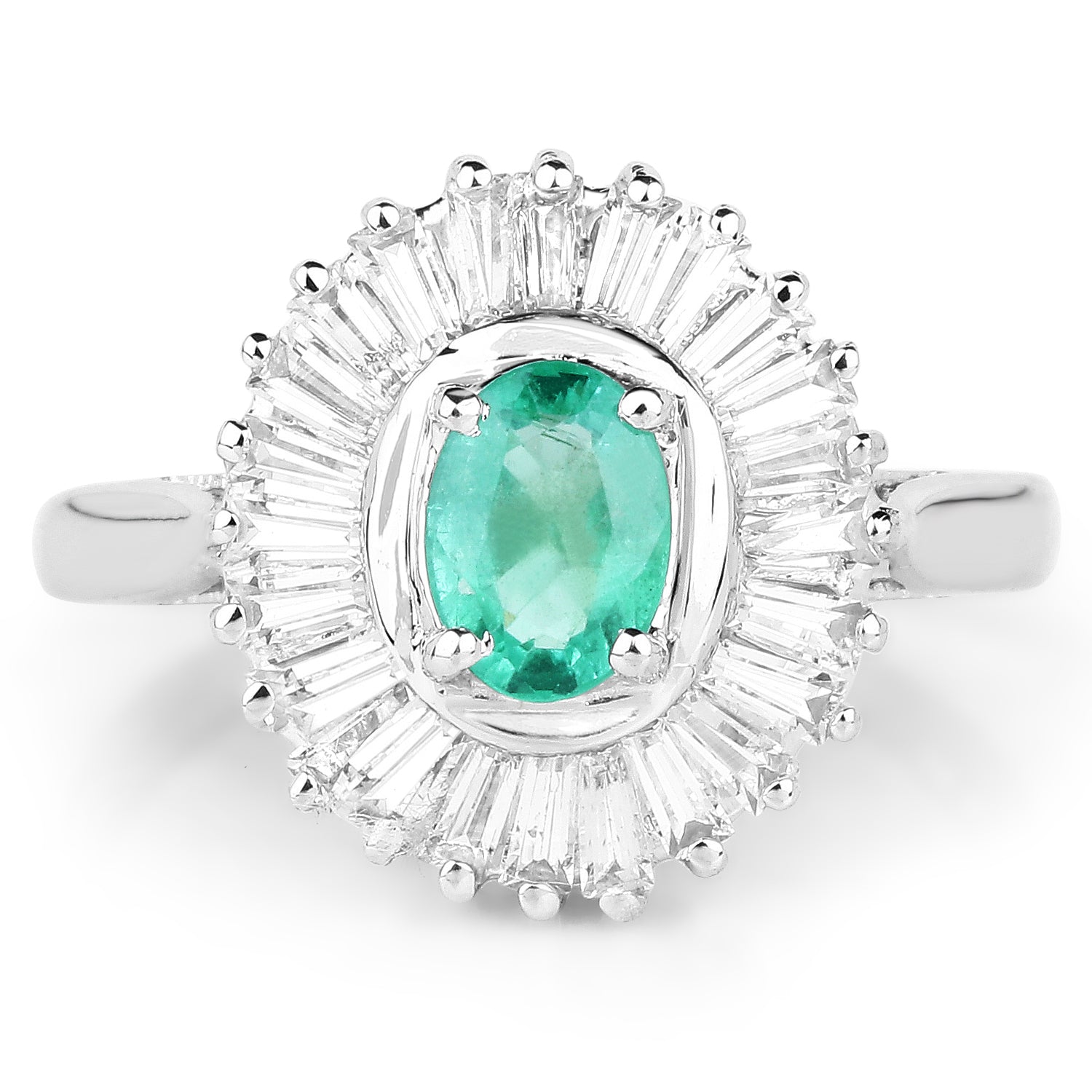 2.16 Carat Genuine Zambian Emerald and White Topaz .925 Sterling Silver Ring on sale at MyriadMart