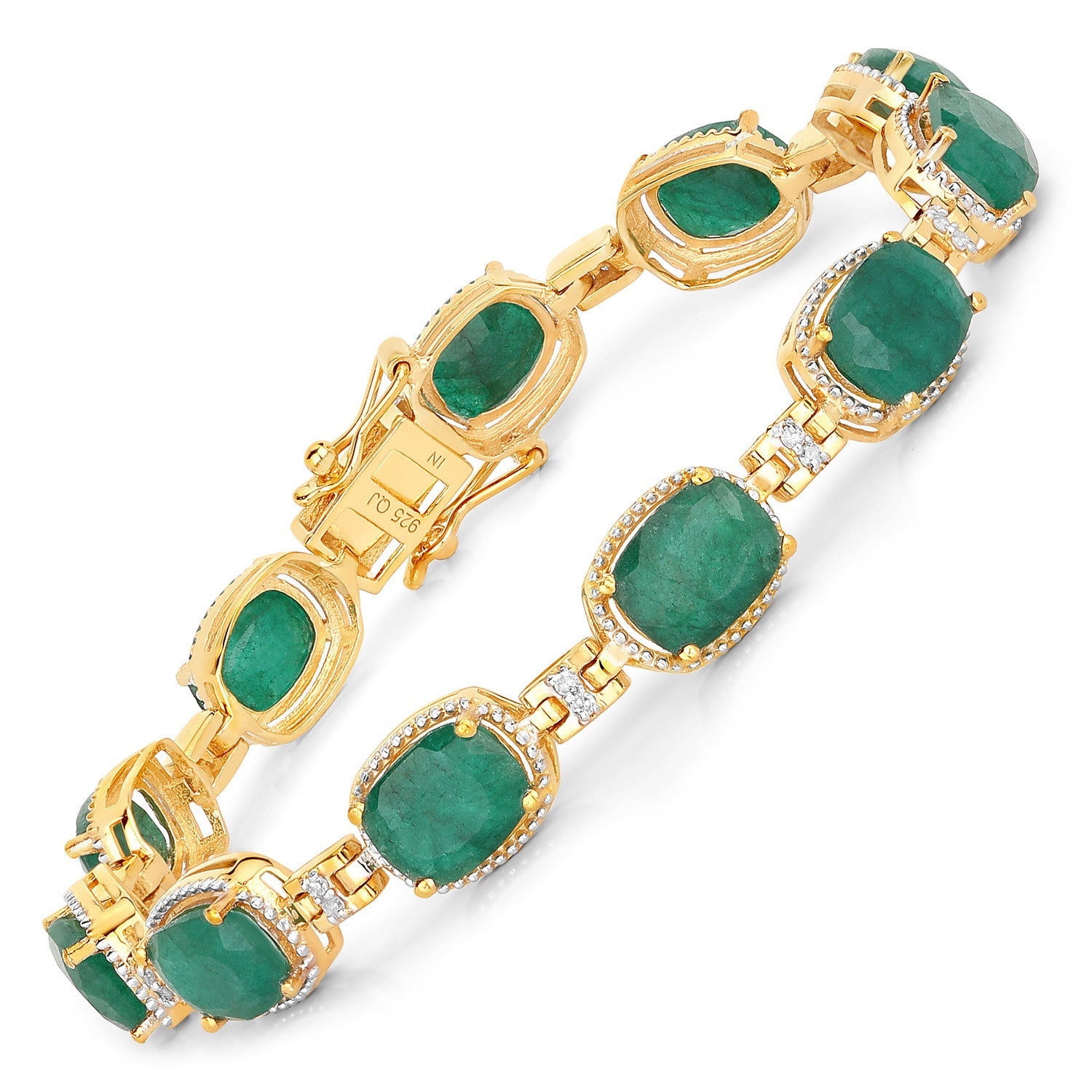 15.06 Carat Dyed Emerald and White Diamond .925 Sterling Silver Bracelet on sale at MyriadMart