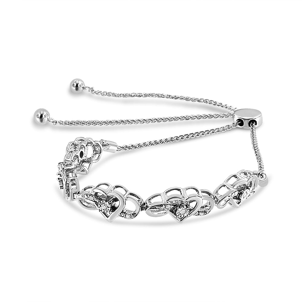 .925 Sterling Silver Miracle Set Diamond Accented Infinity Hearts 6â€-9â€ Adjustable Bolo Bracelet H-I Color, I2-I3 Clarity on sale at MyriadMart