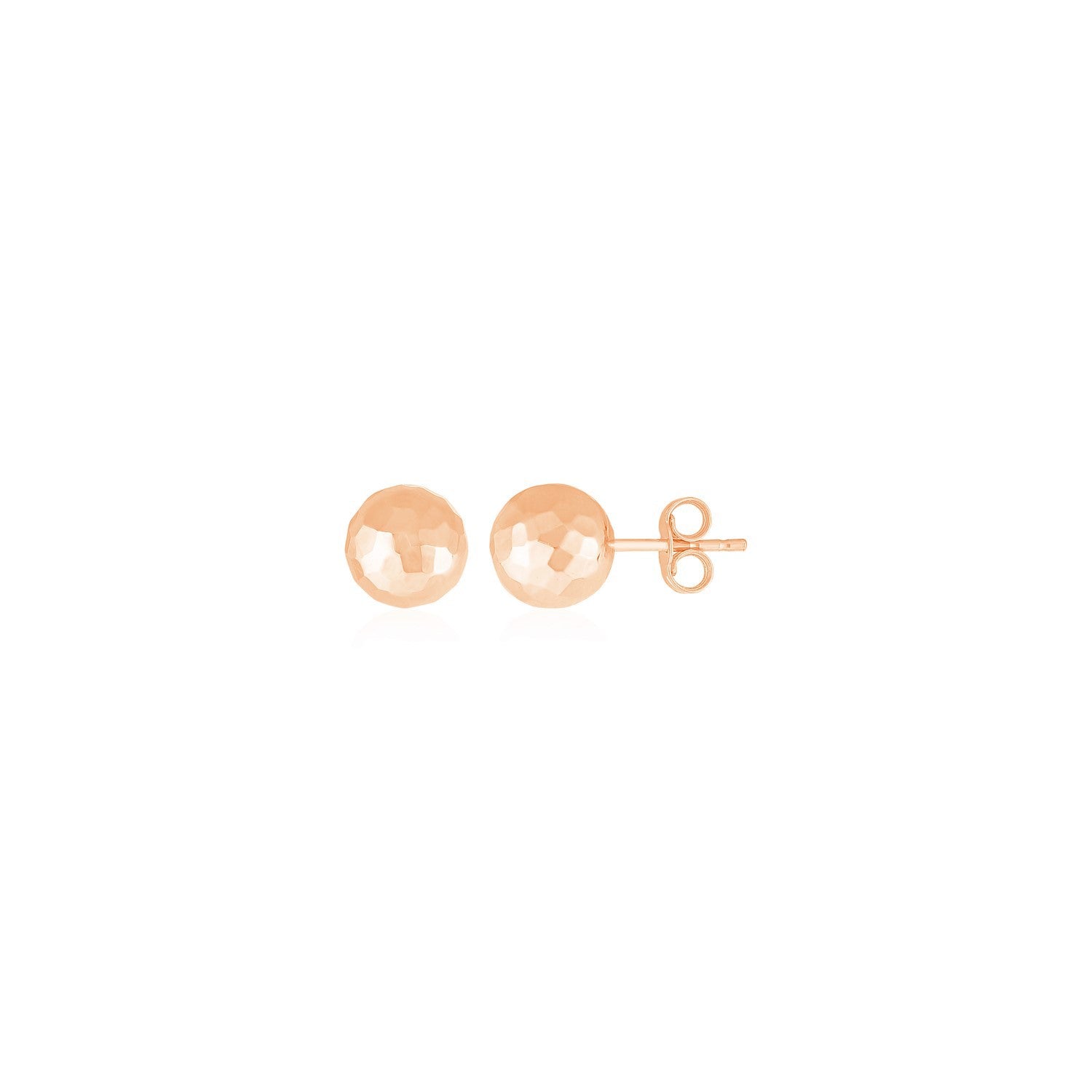 14k Rose Gold Ball Earrings with Faceted Texture on sale at MyriadMart