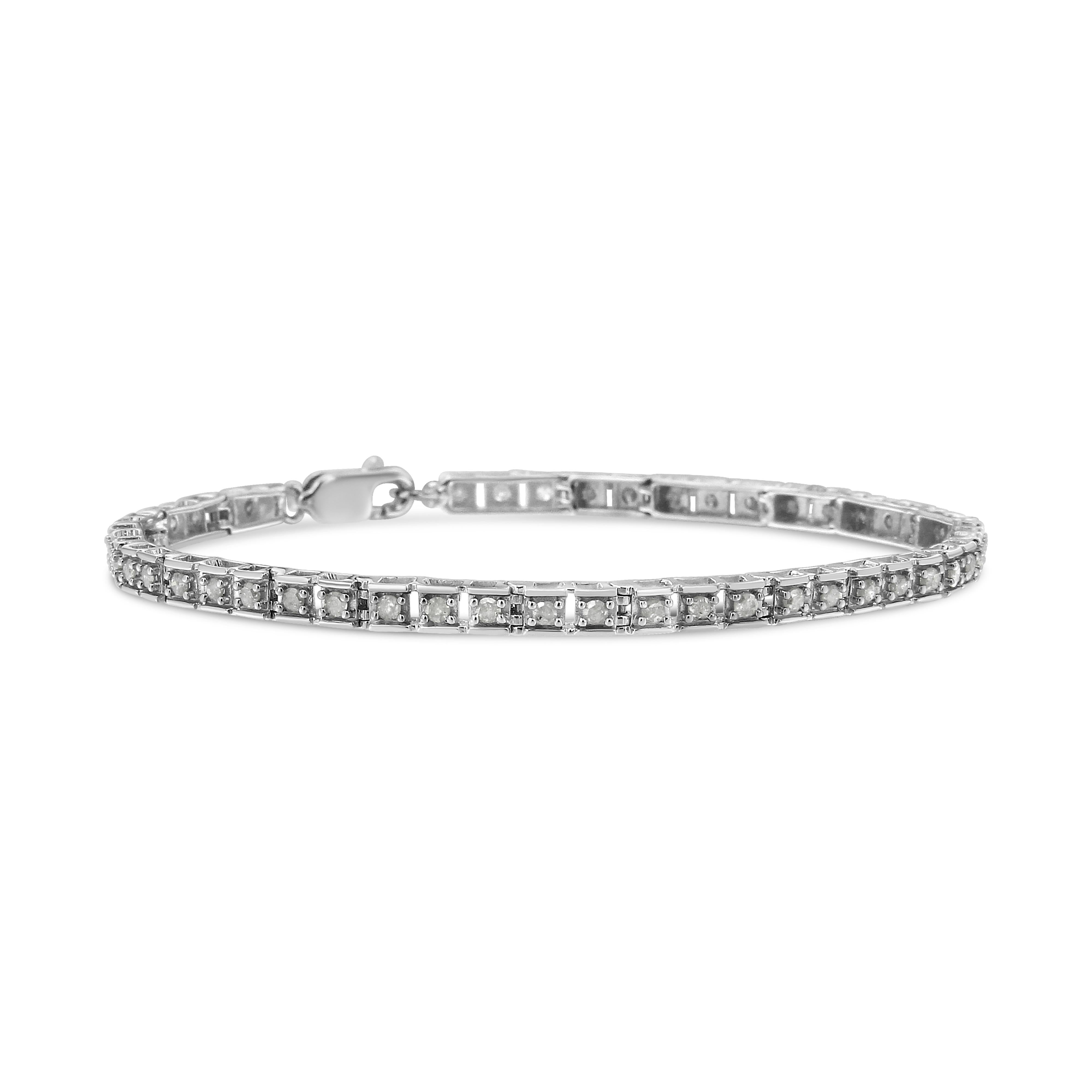 .925 Sterling Silver 1.0 Cttw Diamond Square Hybrid Link 7" Tennis Bracelet I-J Color, I2-I3 Clarity on sale at MyriadMart