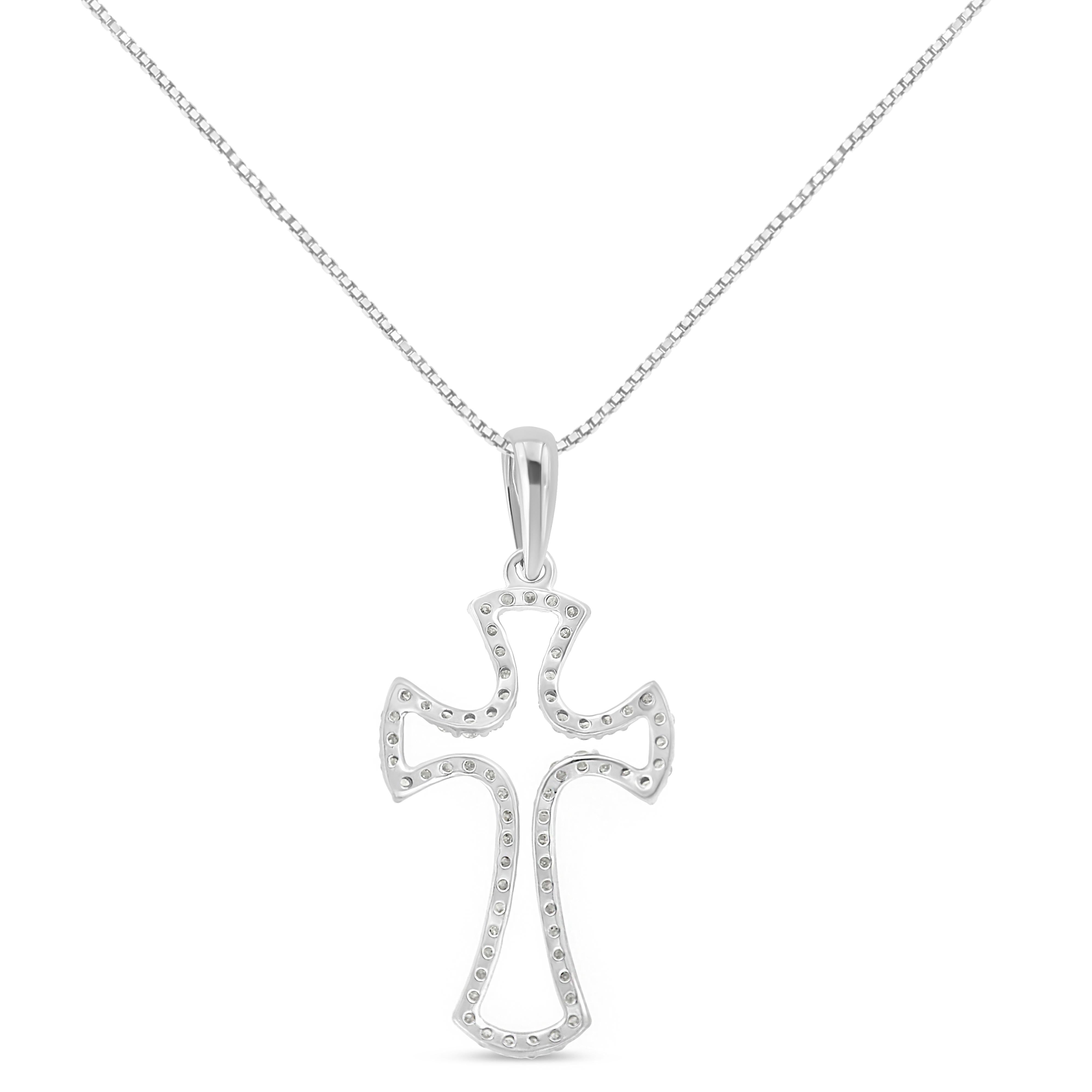 .925 Sterling Silver 1/3 Cttw Diamond Framed Open Cross 18" Pendant Necklace J-K Color, I2-I3 Clarity on sale at MyriadMart