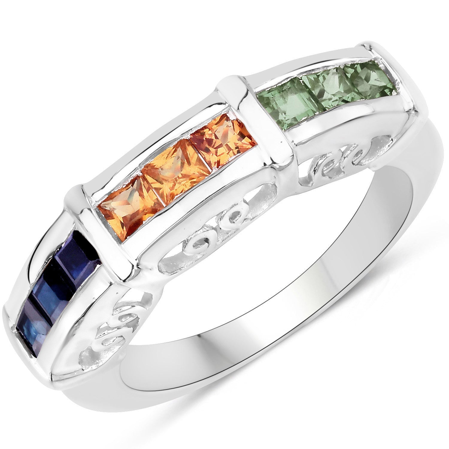 1.08 Carat Genuine Multi Sapphire .925 Sterling Silver Ring on sale at MyriadMart