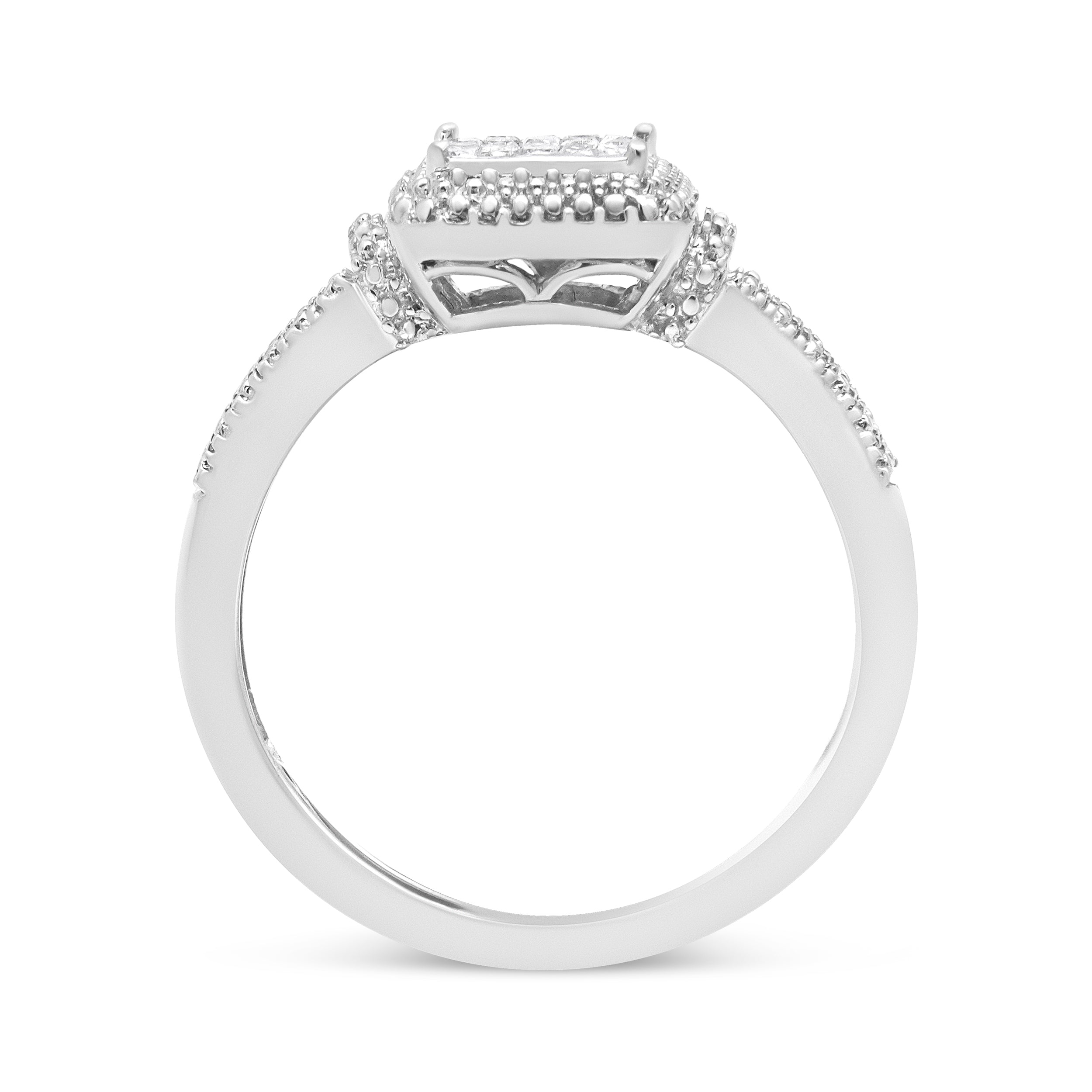 .925 Sterling Silver 1/4 Cttw Princess-cut Diamond Composite Ring with Beaded Halo H-I Color, SI1-SI2 Clarity - Size 7 on sale at MyriadMart
