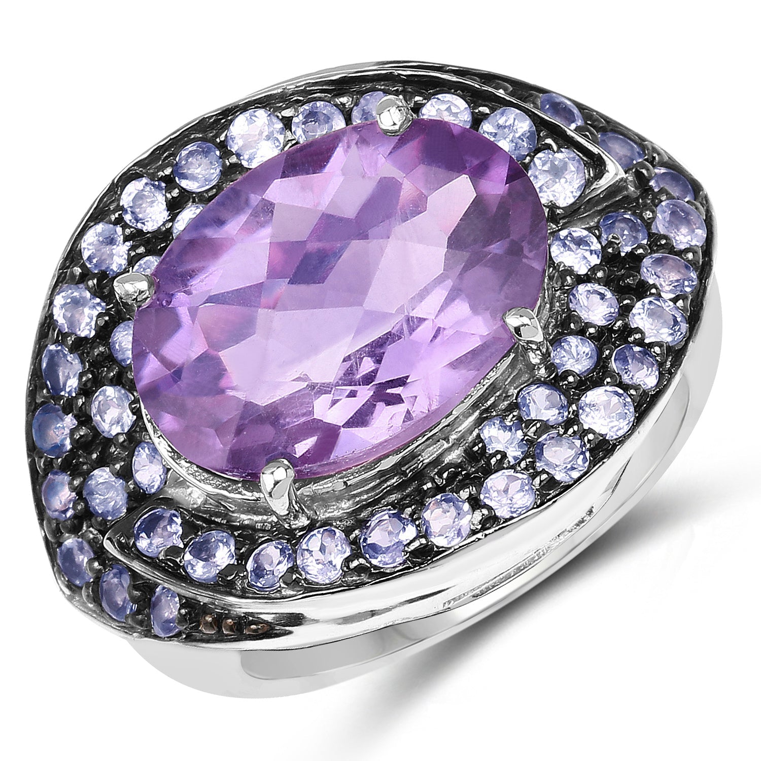 5.95 Carat Genuine Amethyst and Tanzanite .925 Sterling Silver Ring on sale at MyriadMart