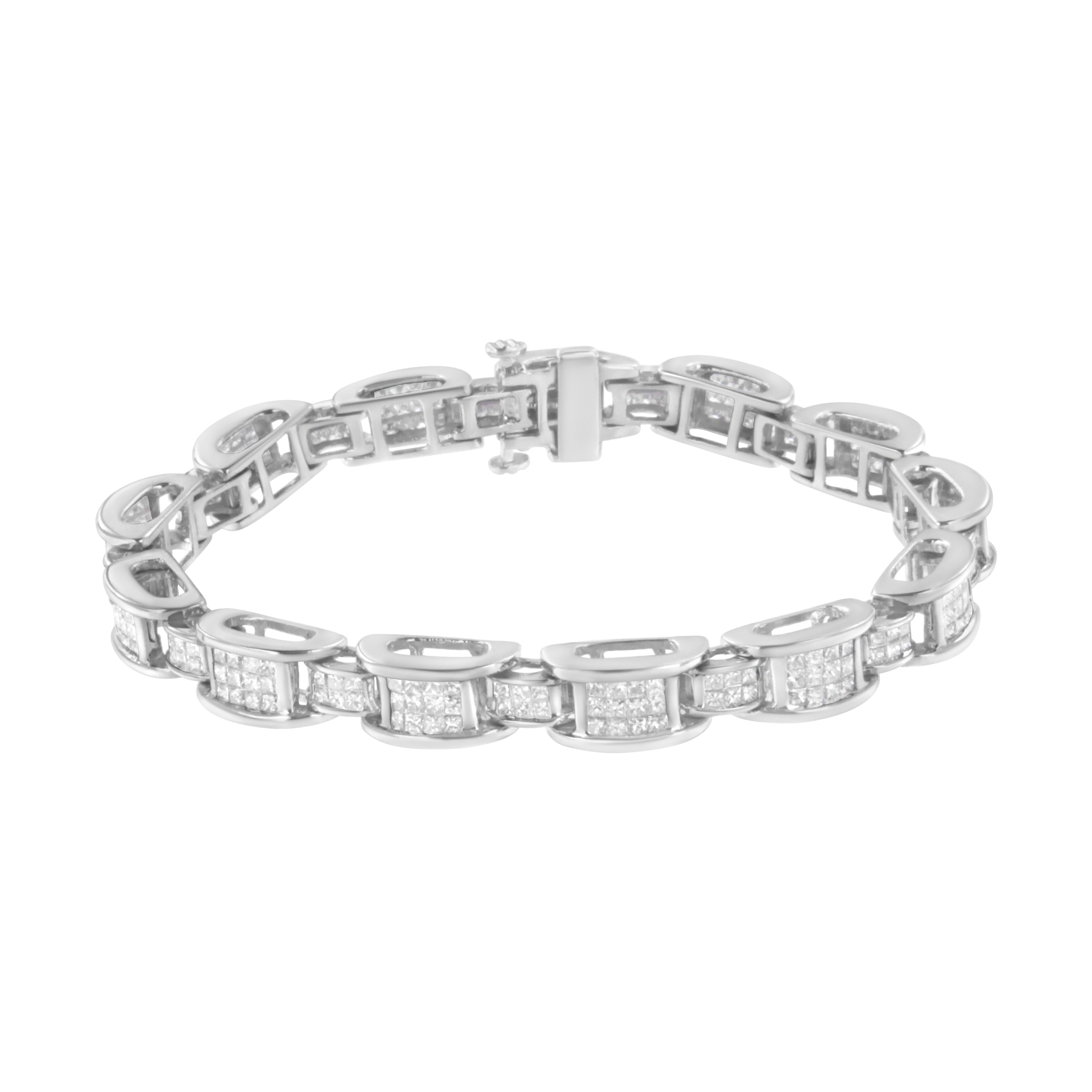 14K White Gold 5.0 Cttw Princess Cut Diamond Invisible Set Alternating Size D Shaped Links Tennis Bracelet H-I Color, SI2-I1 Clarity - 7â€ on sale at MyriadMart