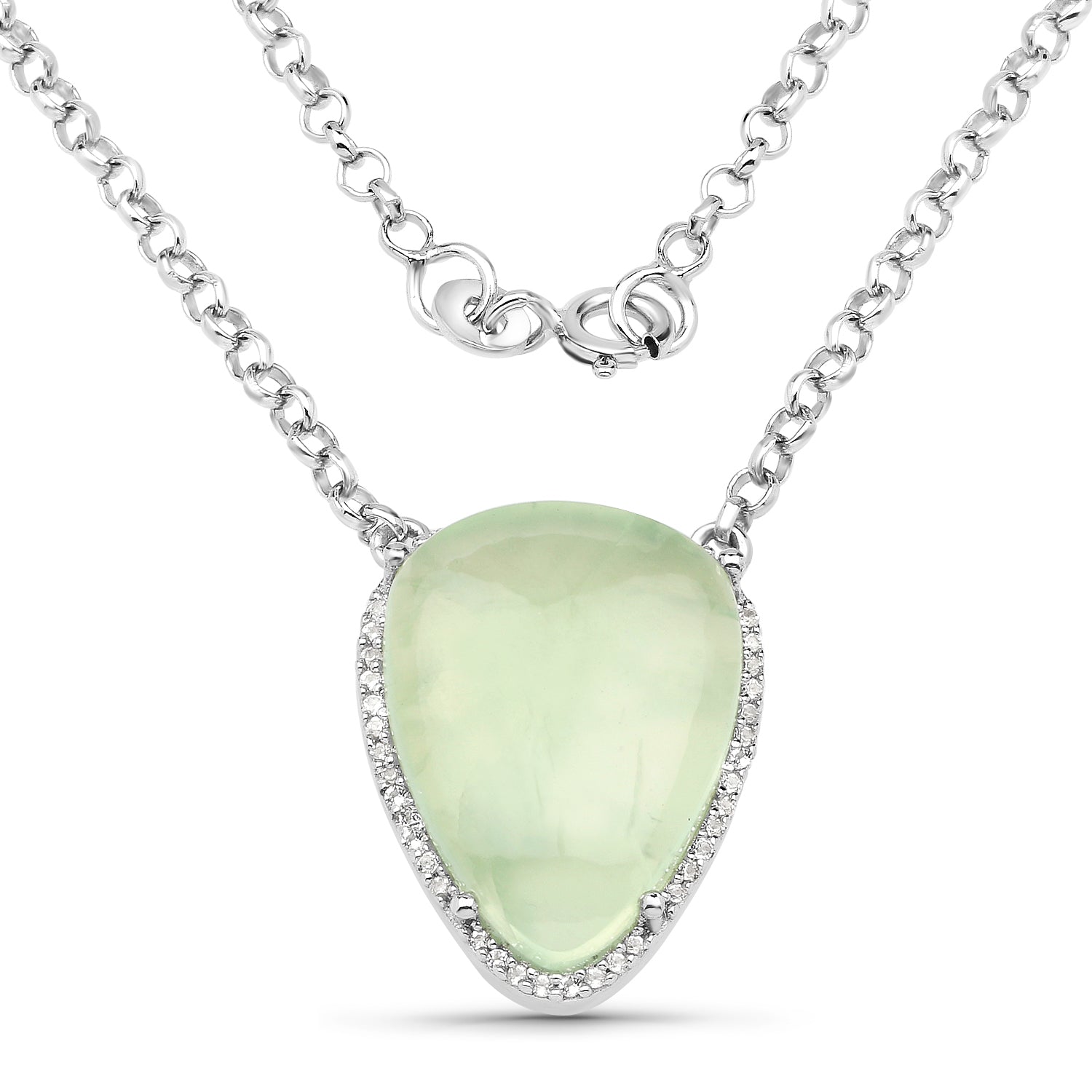 10.77 Carat Genuine Prehnite And White Topaz .925 Sterling Silver Pendant on sale at MyriadMart
